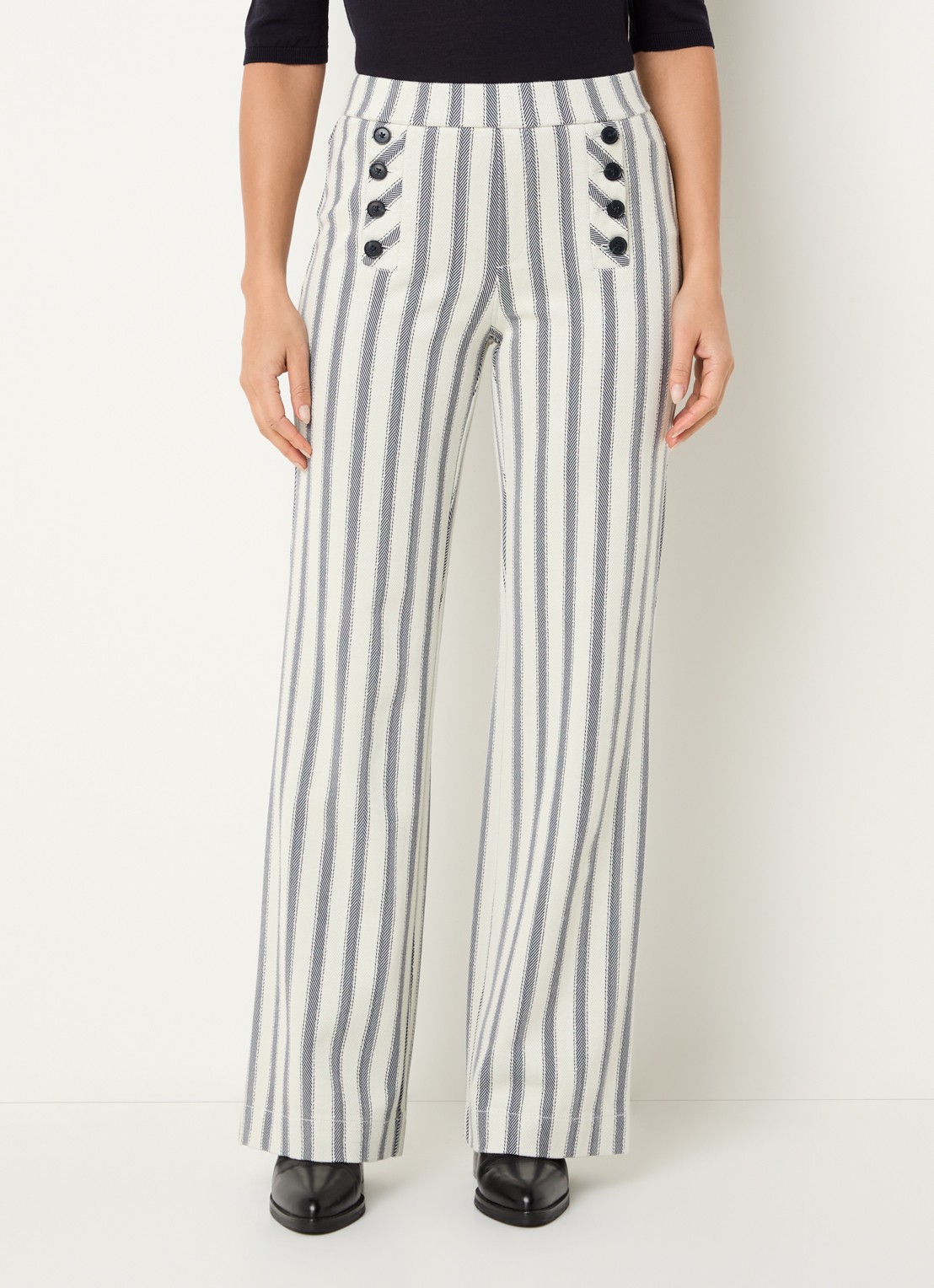 Rosner Studio Rosner high waist straight fit pantalon met streepprint - detail 2 donkerblauw