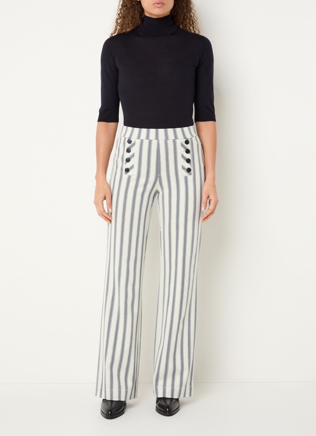 Rosner Studio Rosner high waist straight fit pantalon met streepprint - voorkant 4 donkerblauw