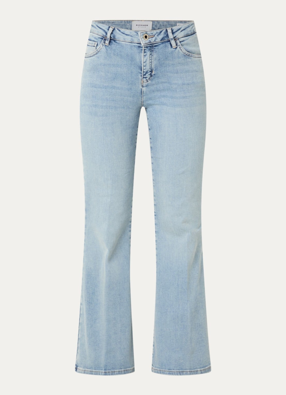 Rosner Studio Rosner mid waist flared jeans met lichte wassing - voorkant lichtblauw