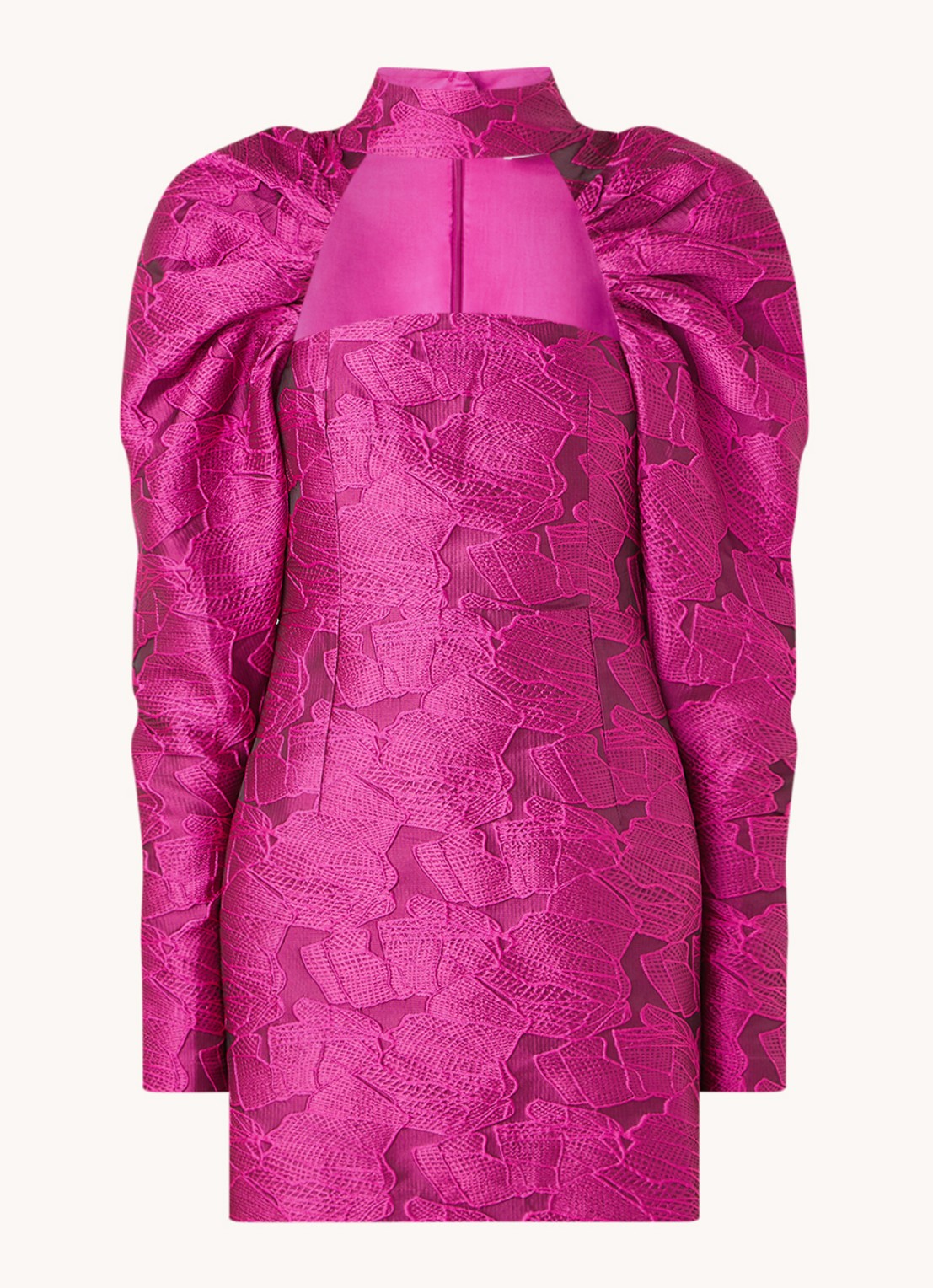 ROTATE Birger mini jurk met structuur en cut-out detail - voorkant fuchsia