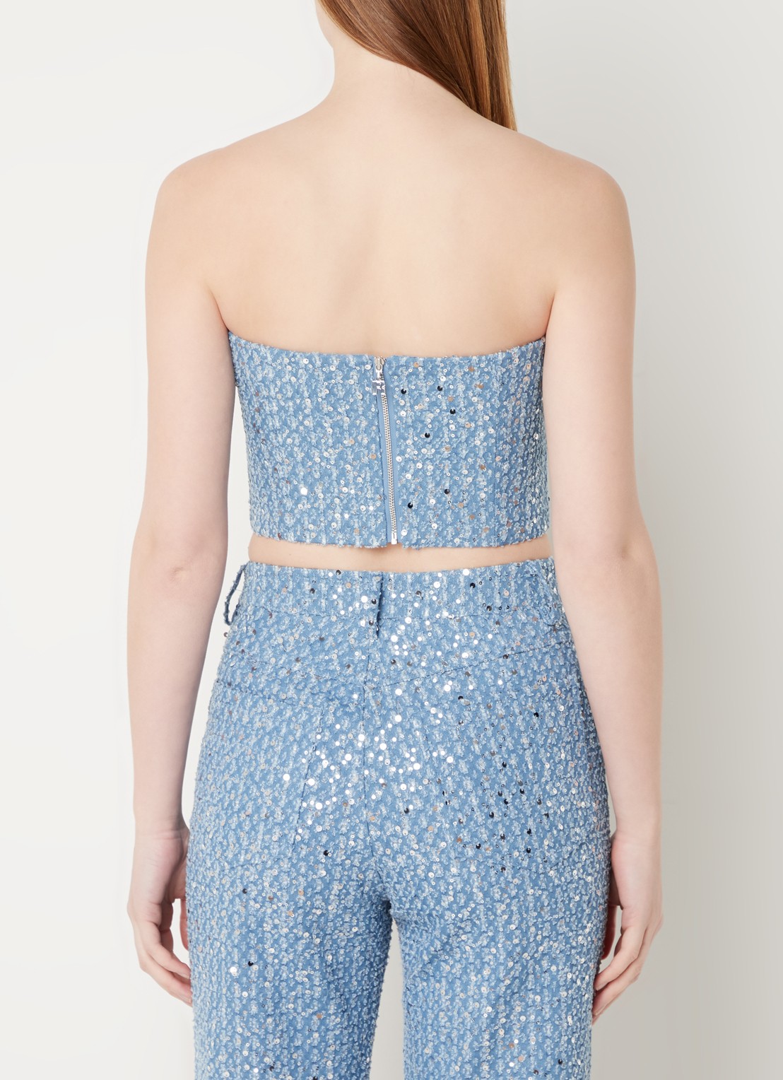 ROTATE Emili bandeautop van denim met pailletten en lurex - achterkant 4 indigo