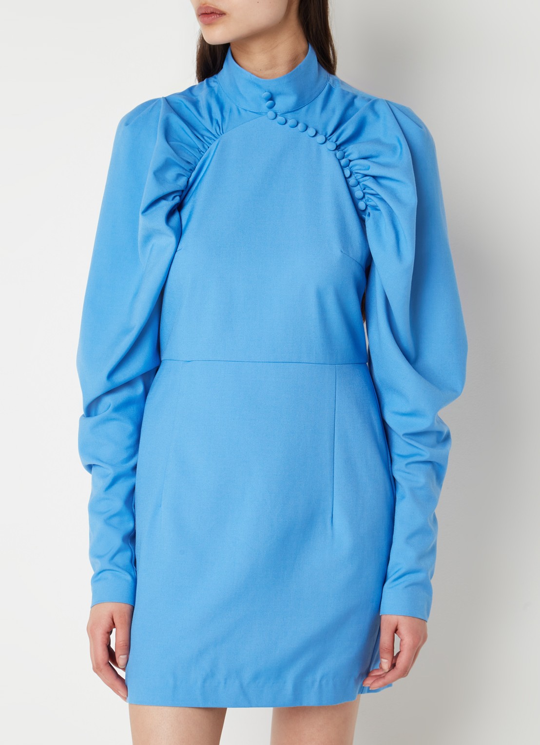 ROTATE Kim mini jurk met sierknopen en plooidetail - detail 2 blauw