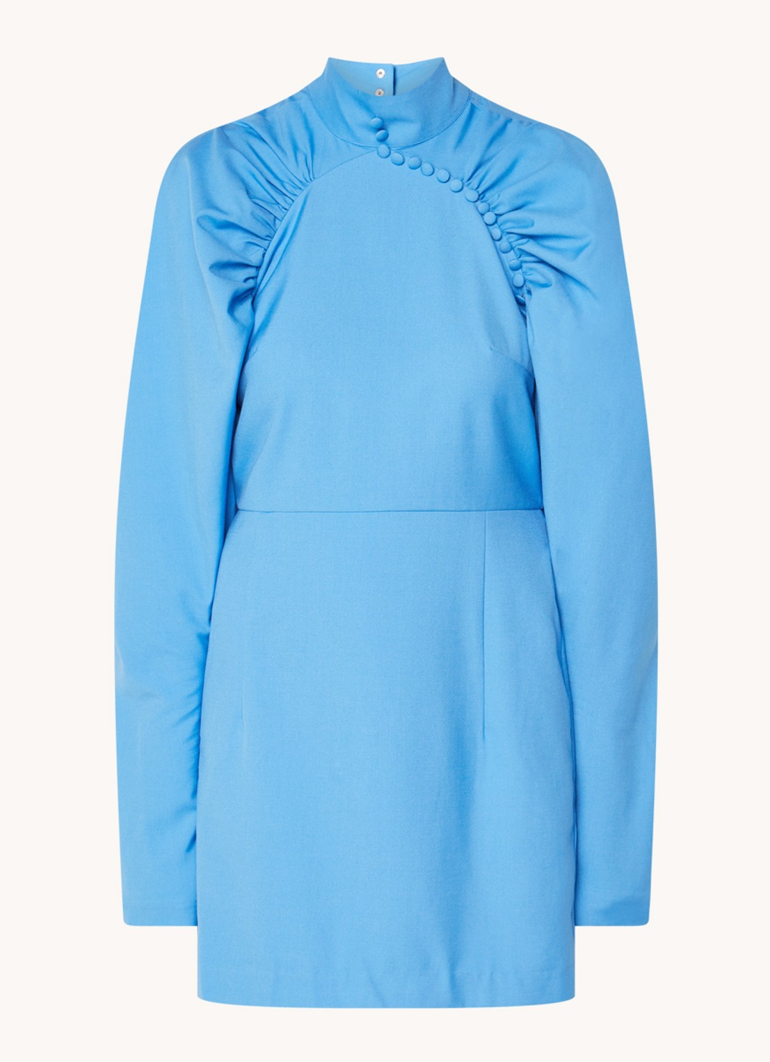 ROTATE Kim mini jurk met sierknopen en plooidetail - voorkant 3 blauw