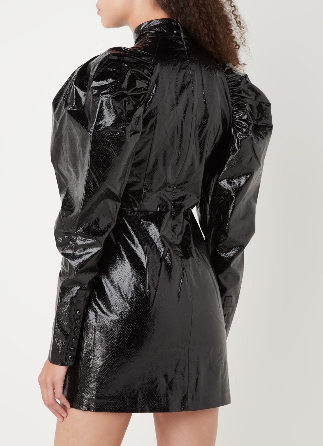 ROTATE Kim mini jurk van imitatieleer met pofmouw - achterkant 4 zwart