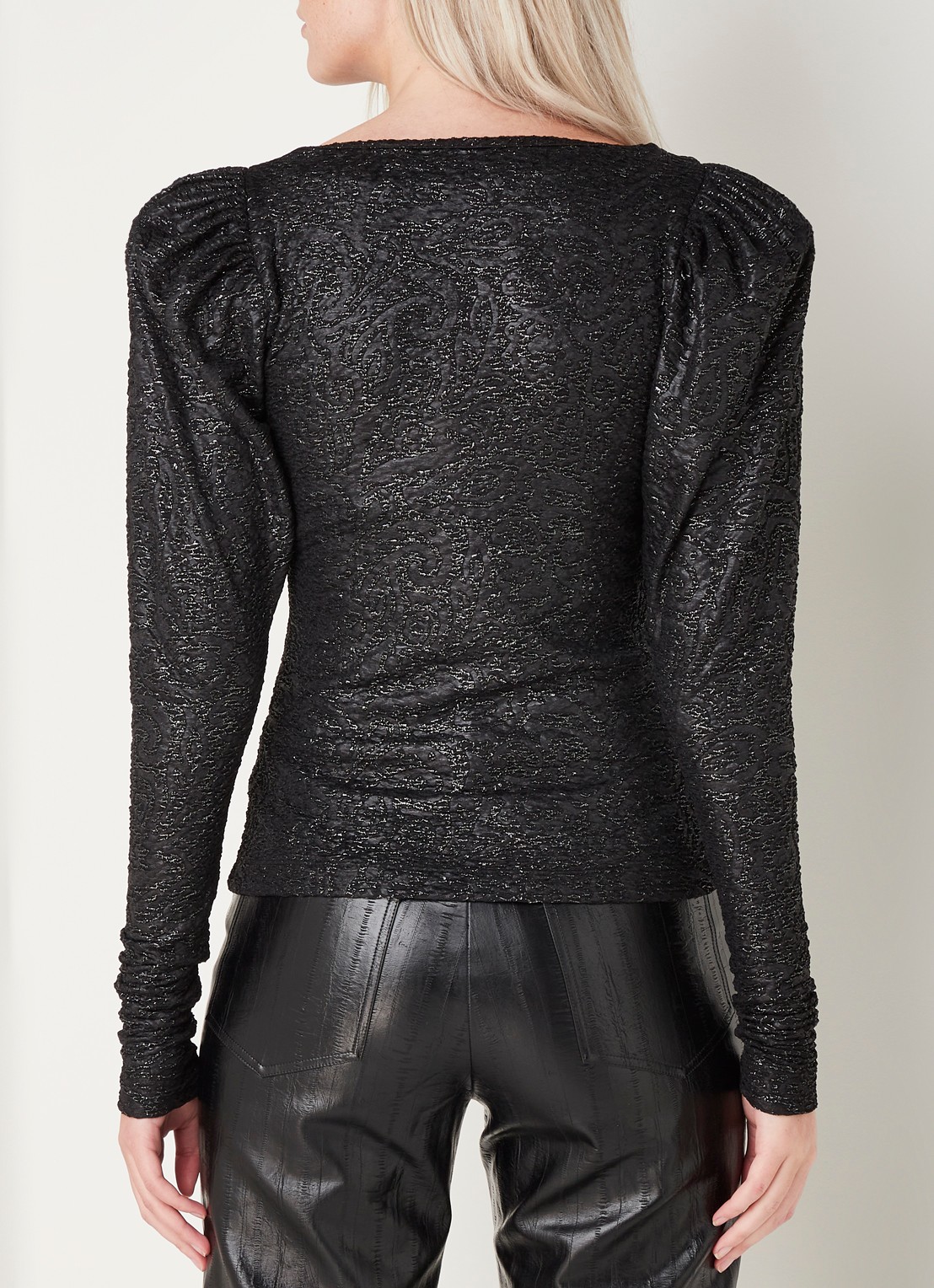ROTATE Stevie top met pofmouw en lurex - achterkant 4 zwart