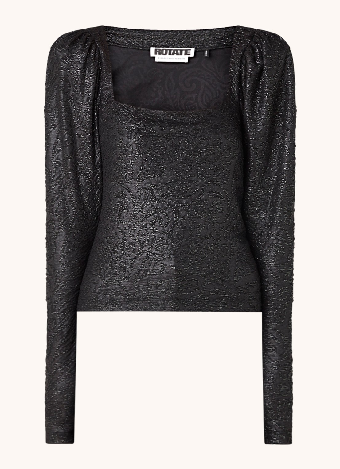 ROTATE Stevie top met pofmouw en lurex - voorkant zwart