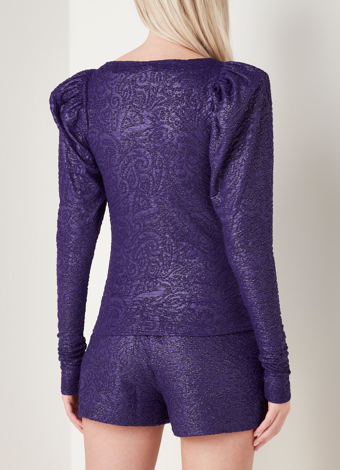 ROTATE Stevie top met pofmouw en lurex - achterkant paars