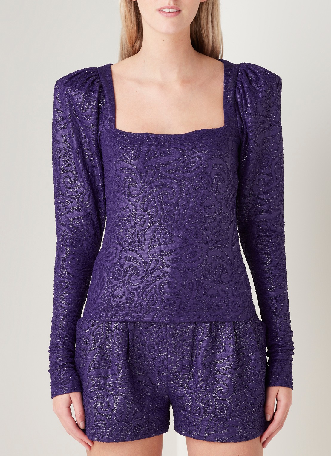 ROTATE Stevie top met pofmouw en lurex - detail 2 paars