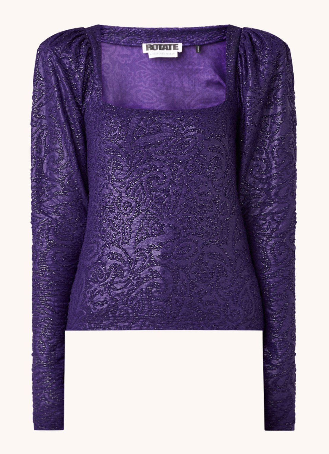 ROTATE Stevie top met pofmouw en lurex - voorkant 3 paars