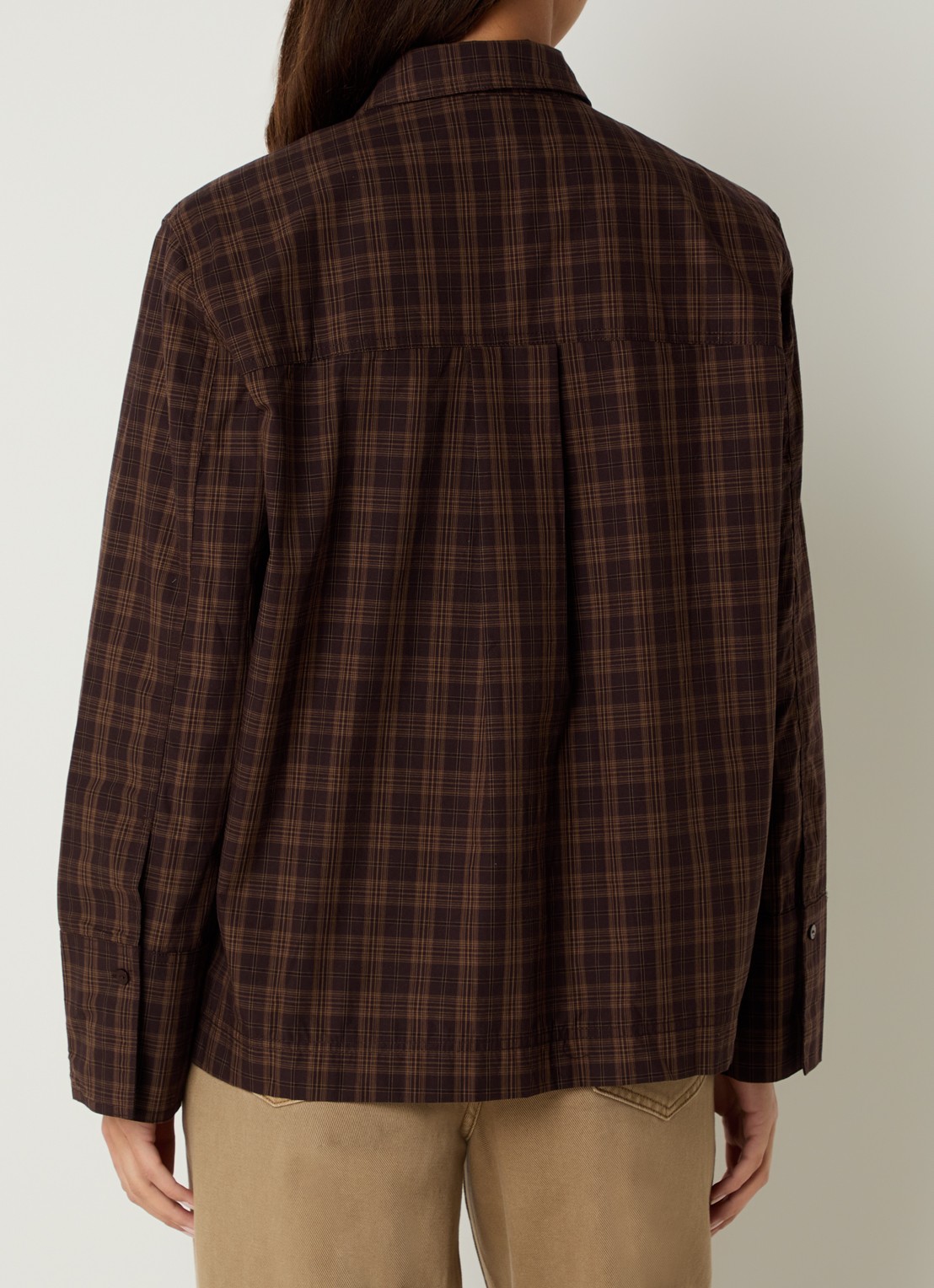 ROUGE EDIT Blouse met ruitdessin en borstzakken - achterkant 3 donkerbruin
