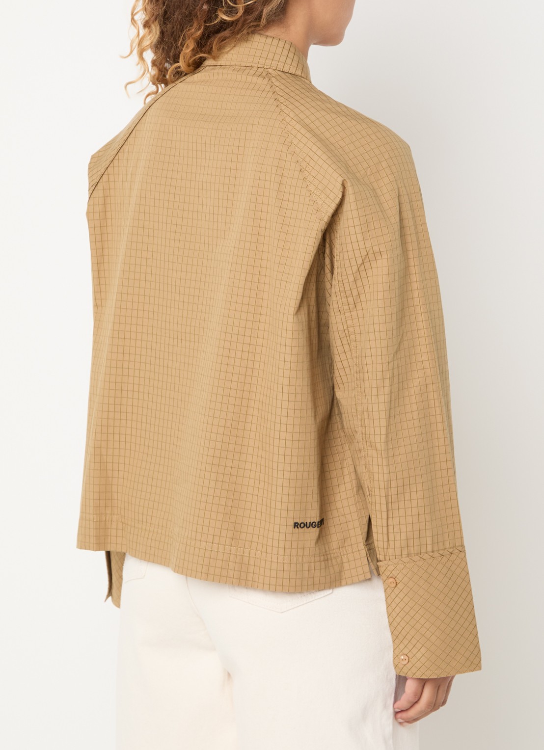 ROUGE EDIT Blouse met ruitdessin en logoborduring - achterkant 3 camel
