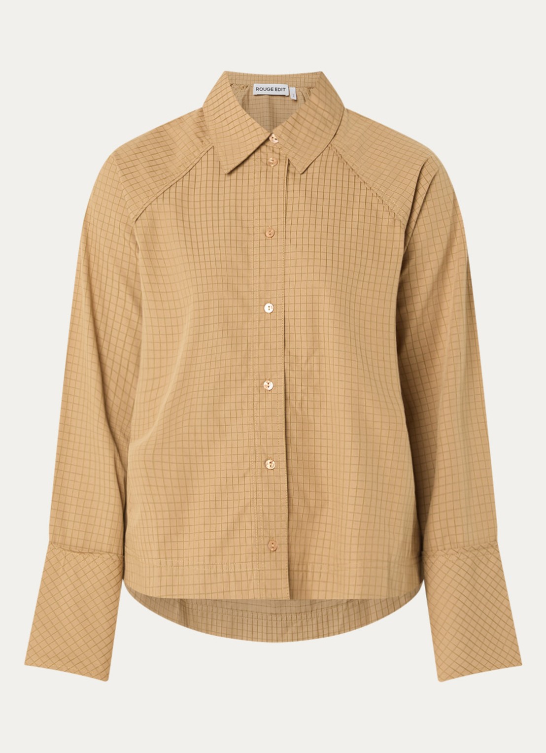 ROUGE EDIT Blouse met ruitdessin en logoborduring - voorkant camel
