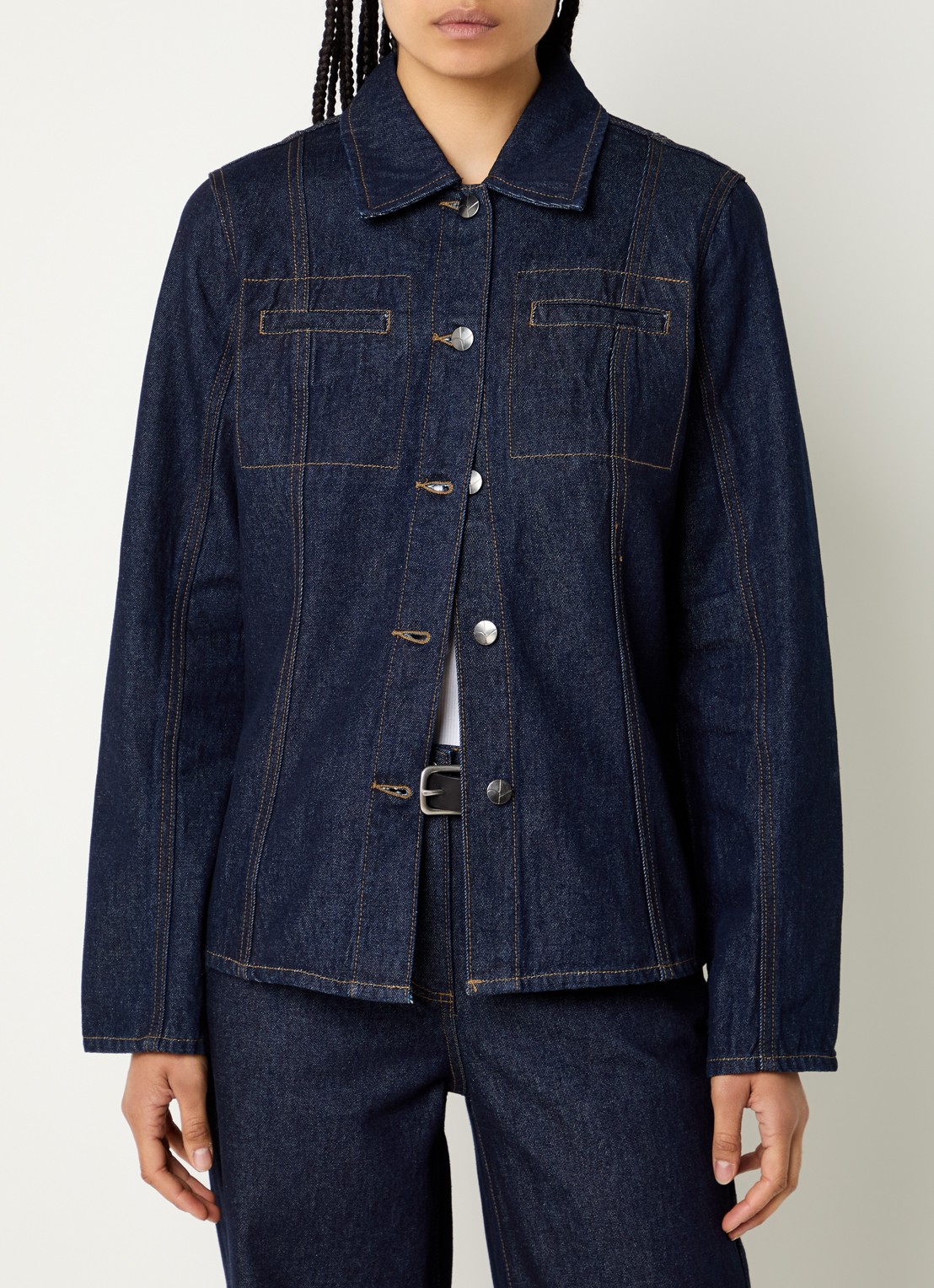 ROUGE EDIT Blouse van denim - detail donkerblauw