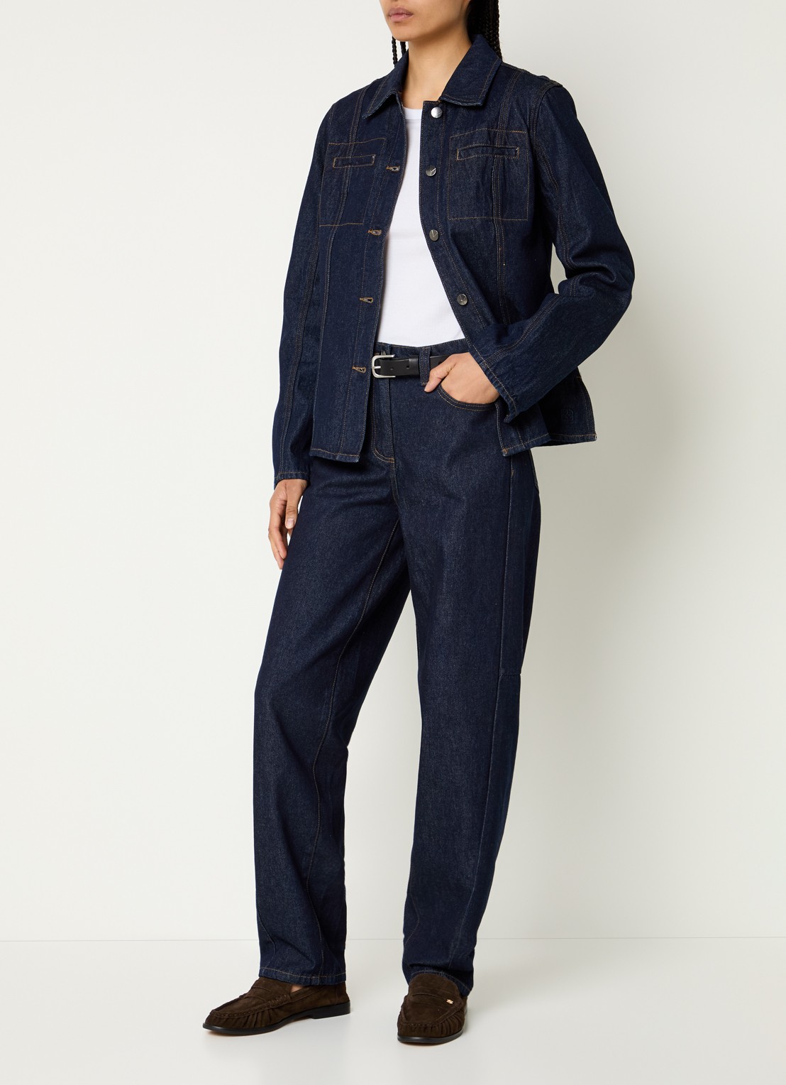 ROUGE EDIT Blouse van denim - voorkant 4 donkerblauw