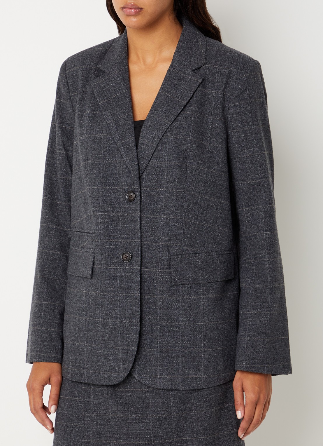 ROUGE EDIT Cara blazer met ruitdessin en opgestikte zakken - detail 3 antraciet