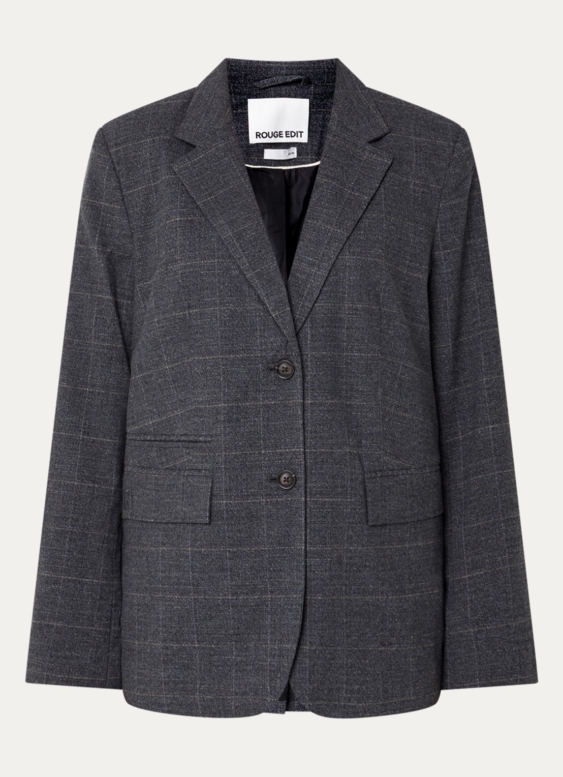 ROUGE EDIT Cara blazer met ruitdessin en opgestikte zakken - voorkant antraciet
