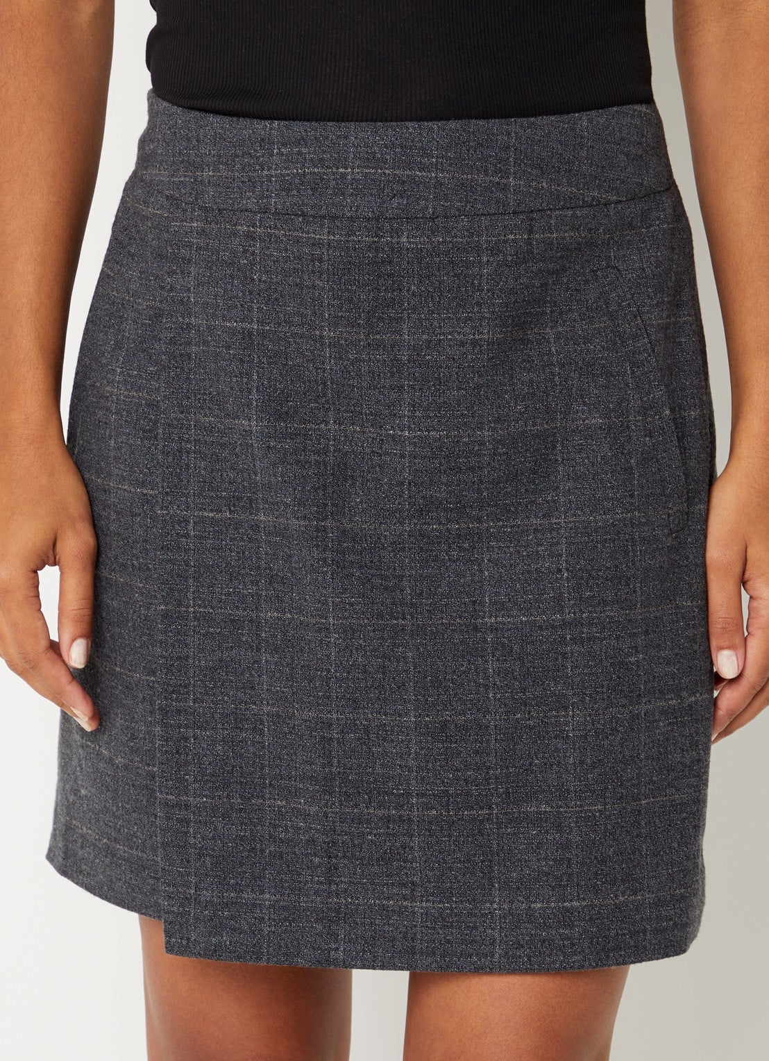ROUGE EDIT Cara mini rok met ruitdessin - detail antraciet