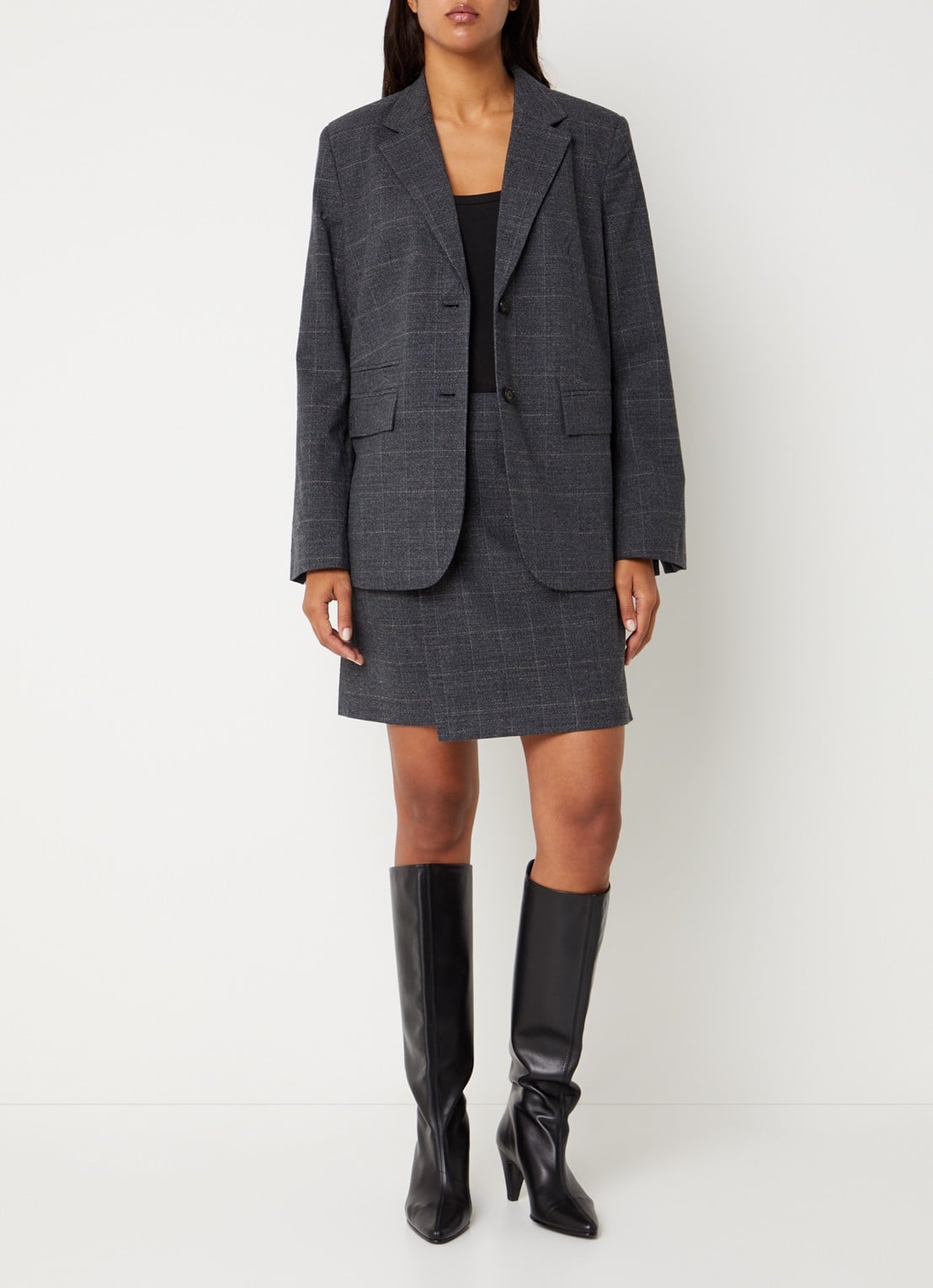 ROUGE EDIT Cara mini rok met ruitdessin - voorkant 4 antraciet