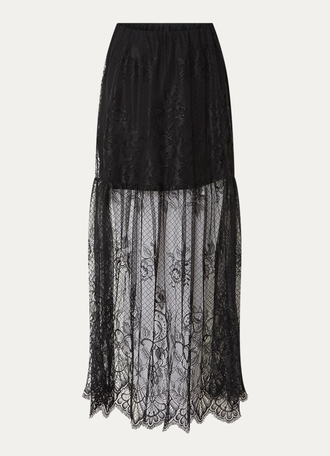 ROUGE EDIT Eya semi-transparante maxi rok van kant - voorkant zwart
