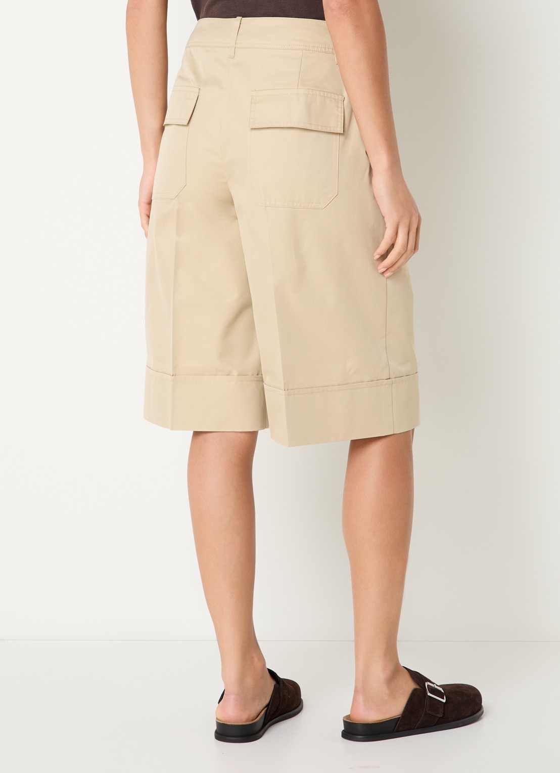 ROUGE EDIT Francie high waist wide fit culotte met steekzakken - achterkant beige