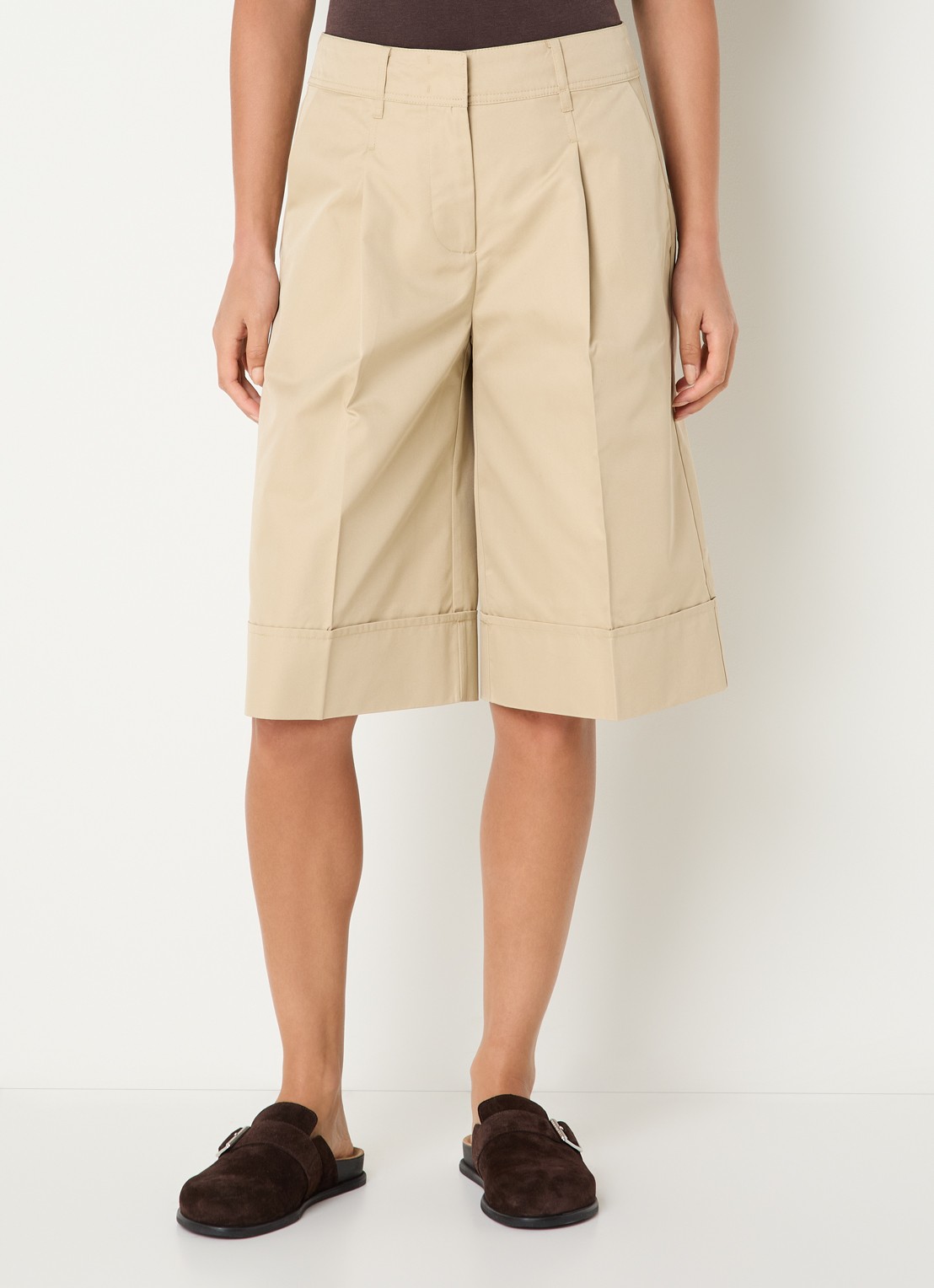 ROUGE EDIT Francie high waist wide fit culotte met steekzakken - detail 2 beige