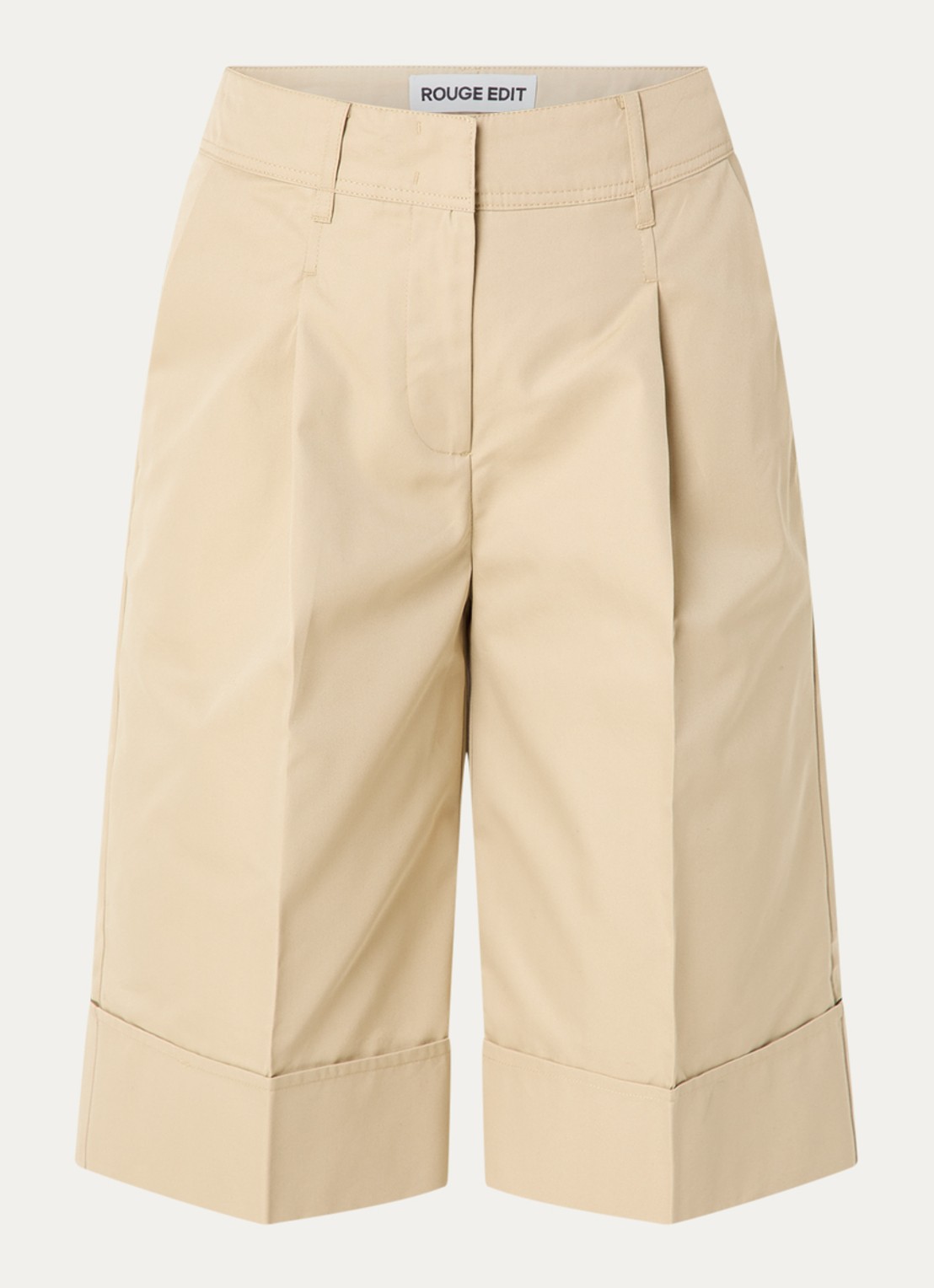 ROUGE EDIT Francie high waist wide fit culotte met steekzakken - voorkant 3 beige