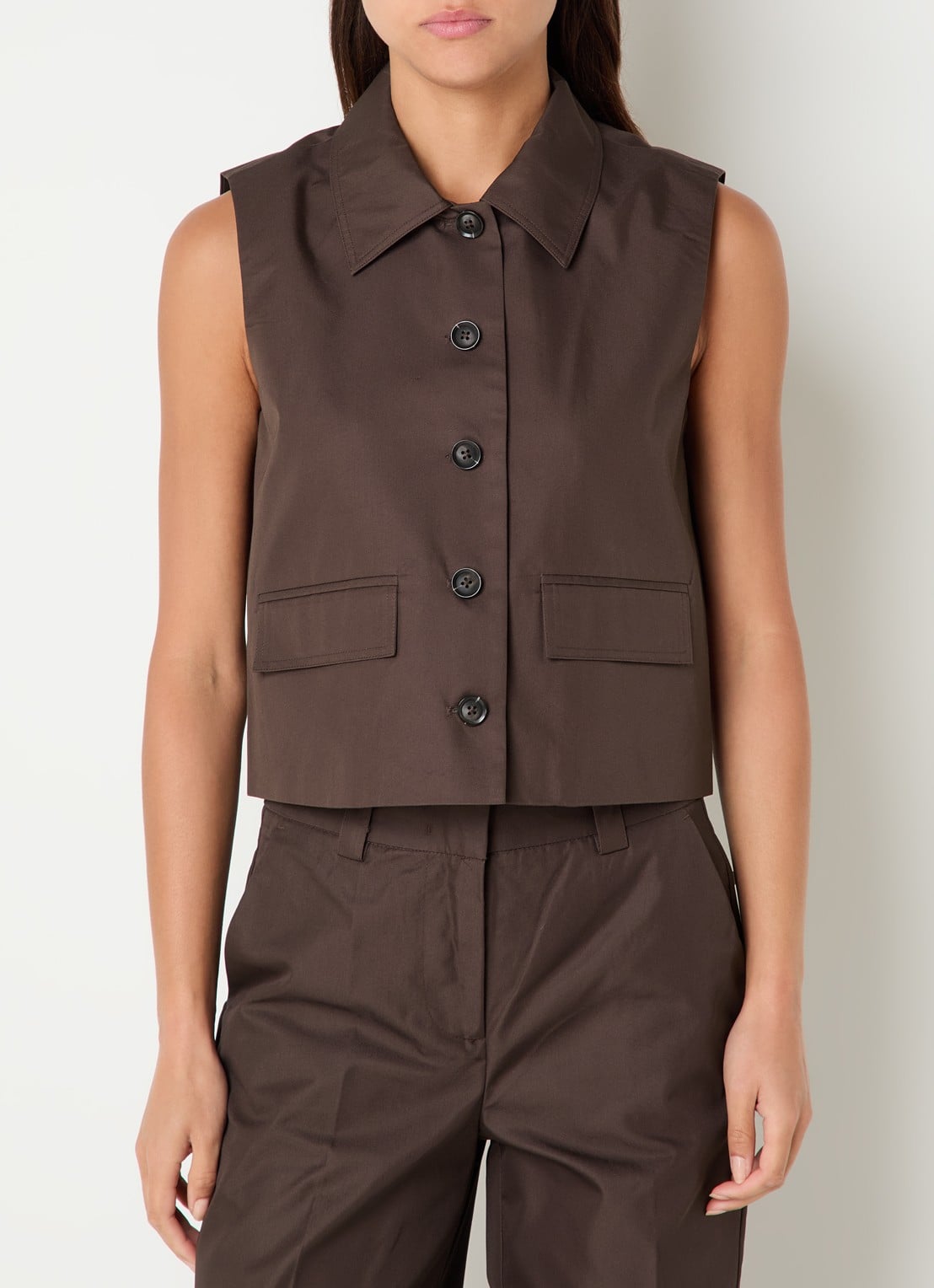 ROUGE EDIT Fransiska gilet van canvas met klepzakken - detail 4 bruin