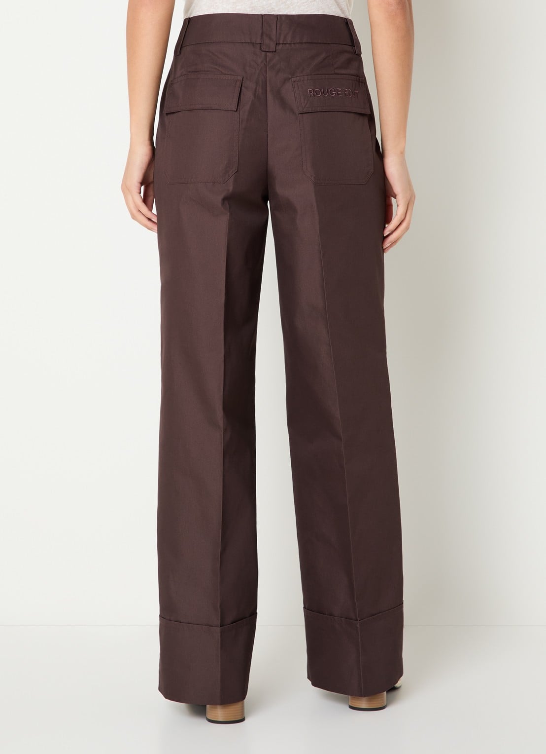 ROUGE EDIT Fransiska high waist straight fit pantalon van canvas - achterkant bruin