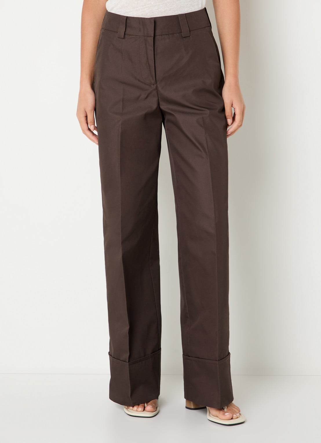 ROUGE EDIT Fransiska high waist straight fit pantalon van canvas - detail 4 bruin