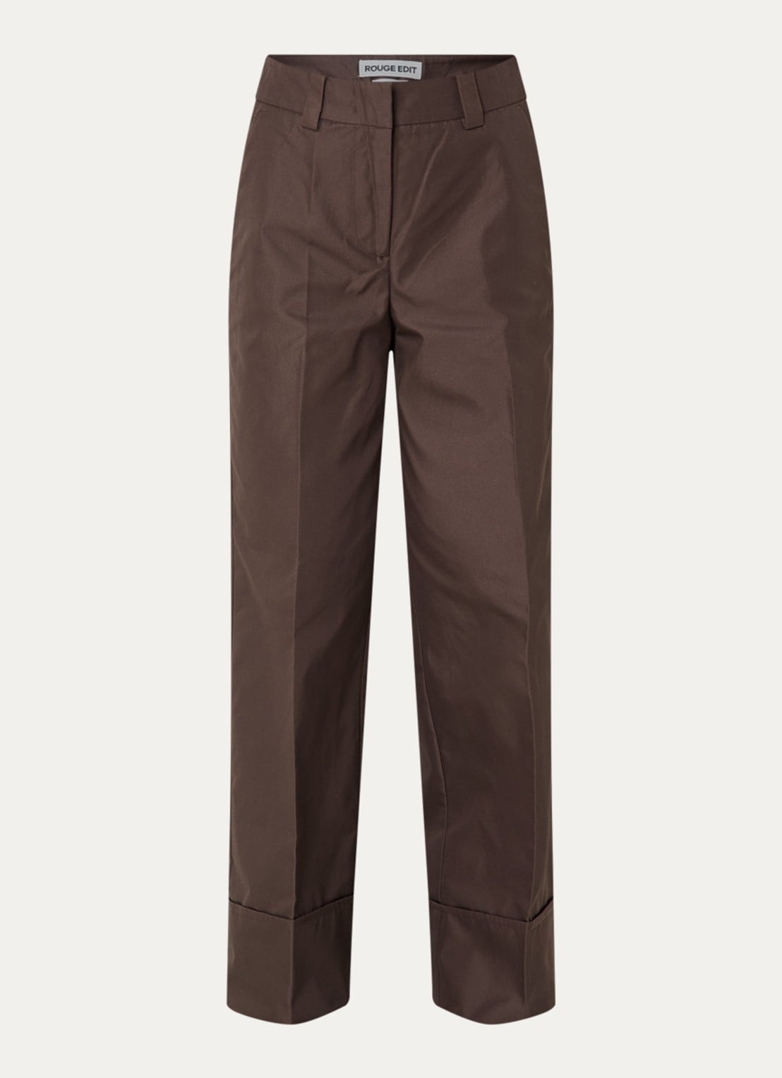 ROUGE EDIT Fransiska high waist straight fit pantalon van canvas - voorkant 2 bruin