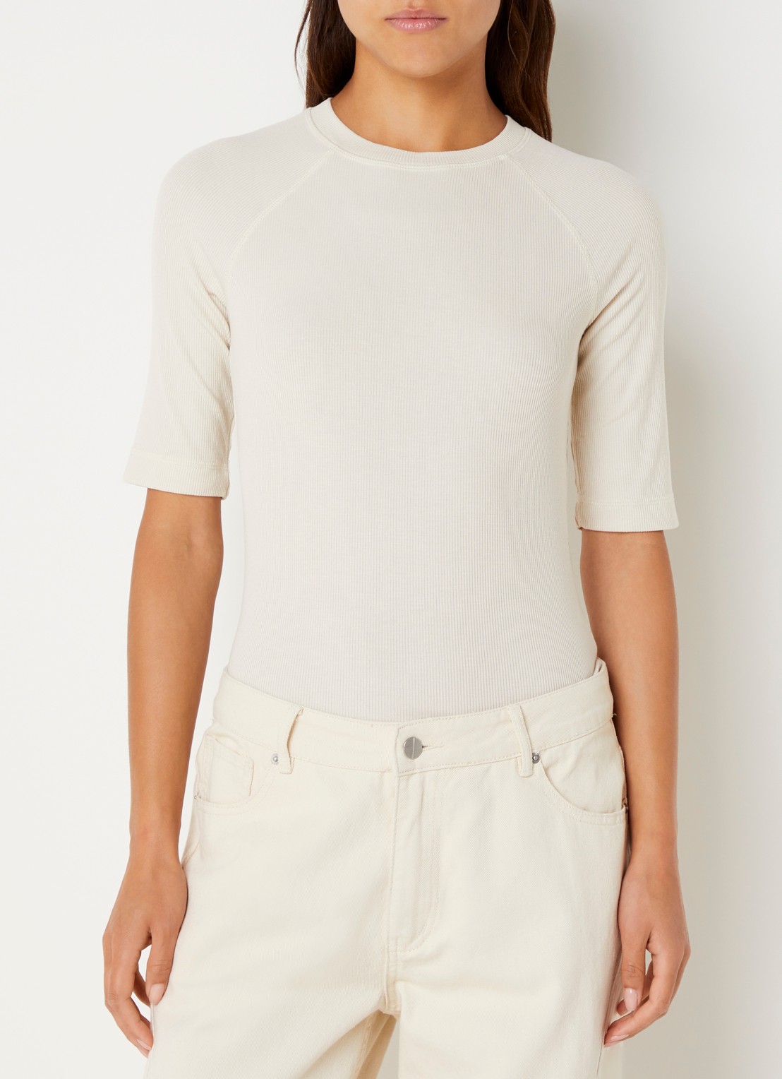ROUGE EDIT Helena Mae top met ribstructuur - detail 3 creme
