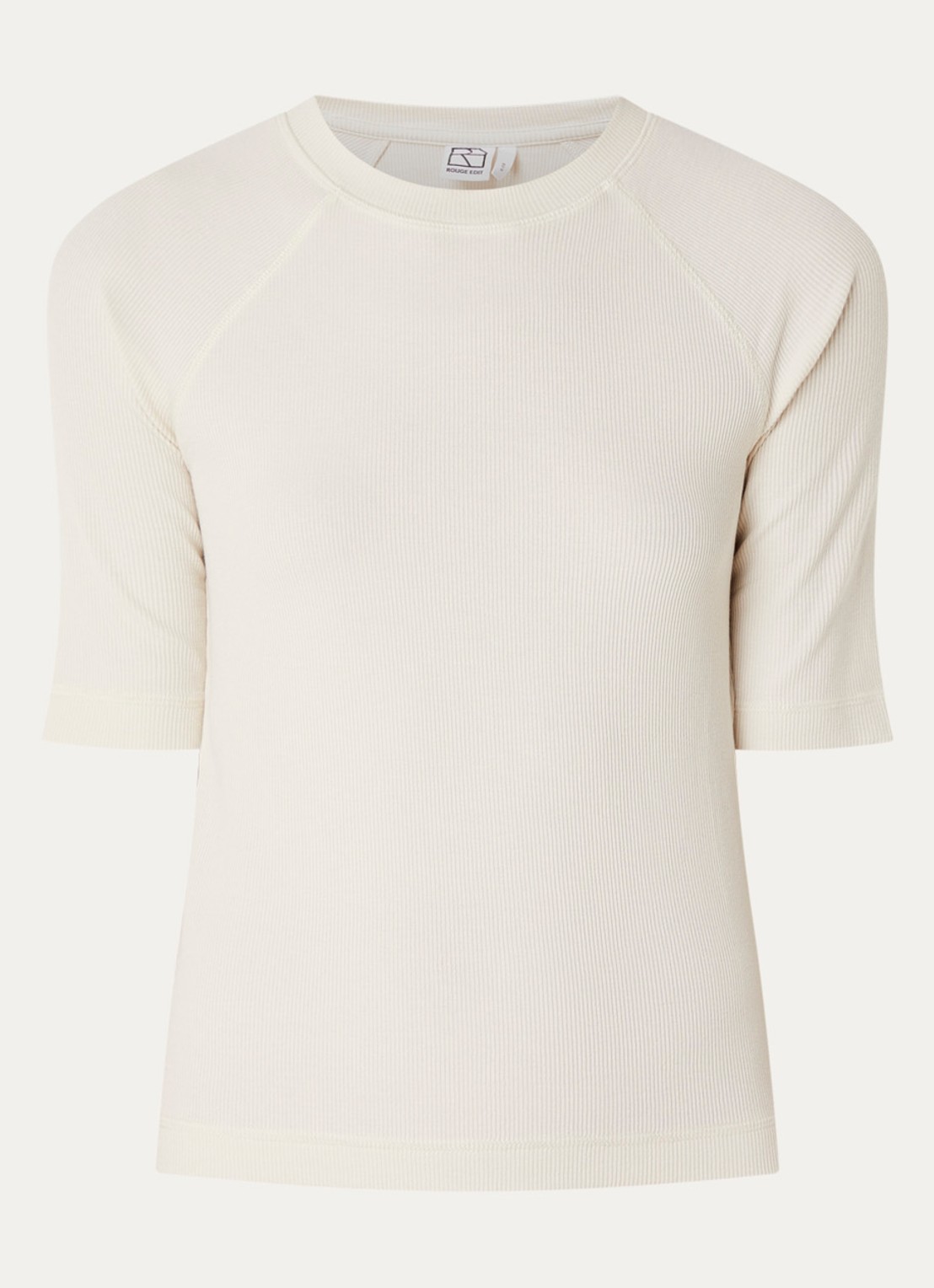 ROUGE EDIT Helena Mae top met ribstructuur - voorkant creme