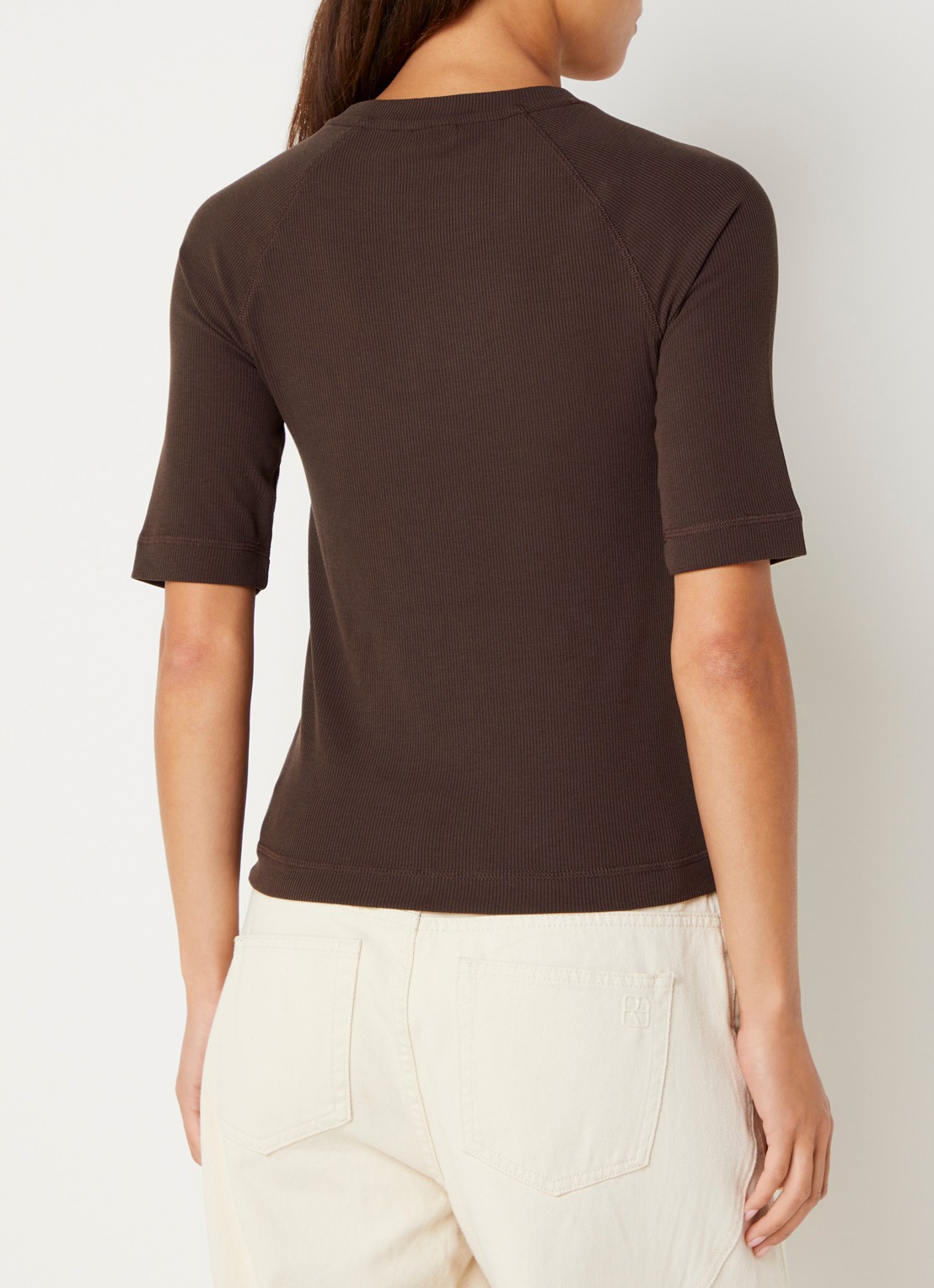 ROUGE EDIT Helena Mae top met ribstructuur - achterkant 2 bruin