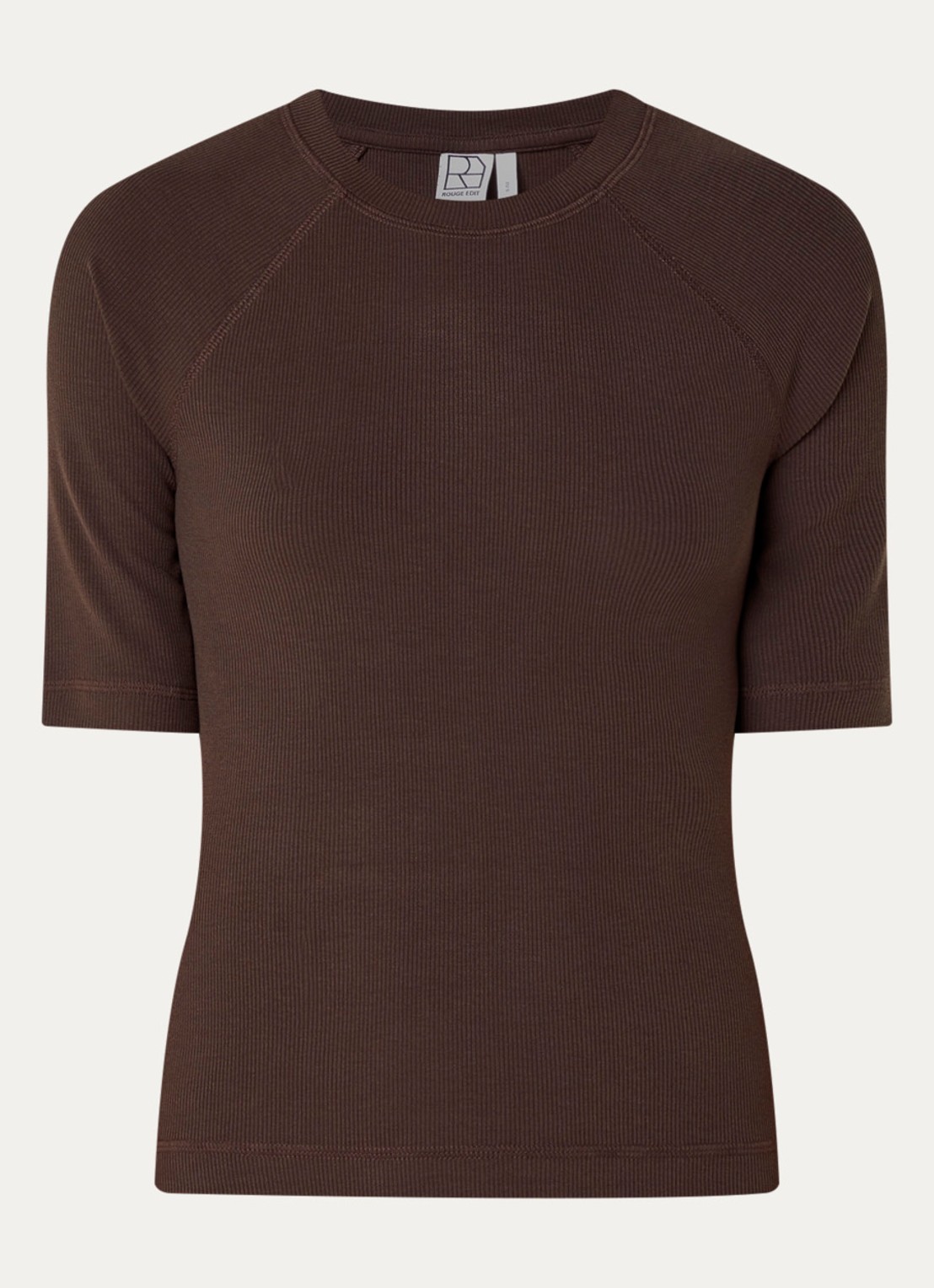 ROUGE EDIT Helena Mae top met ribstructuur - voorkant 3 bruin