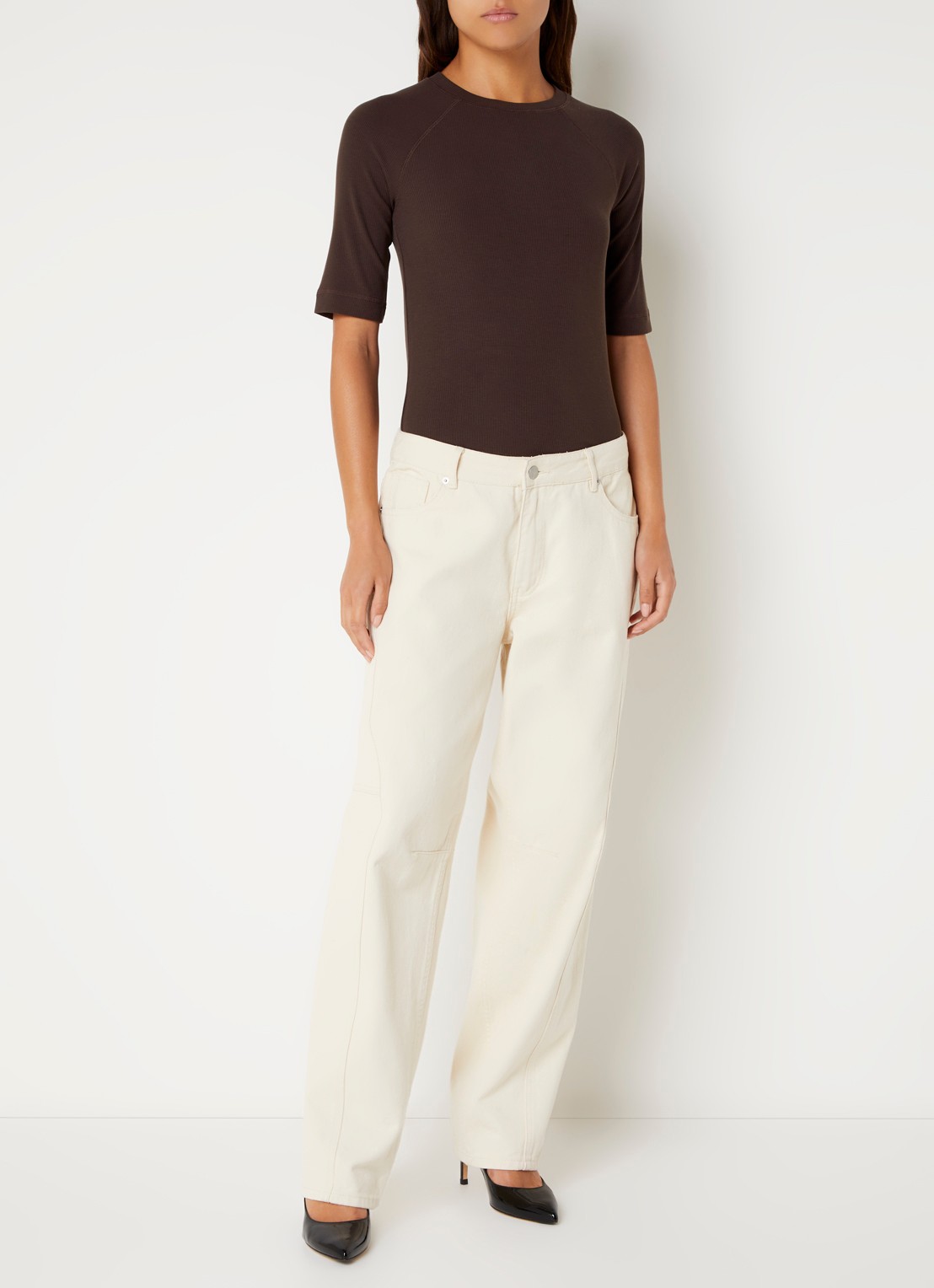ROUGE EDIT Helena Mae top met ribstructuur - voorkant 4 bruin