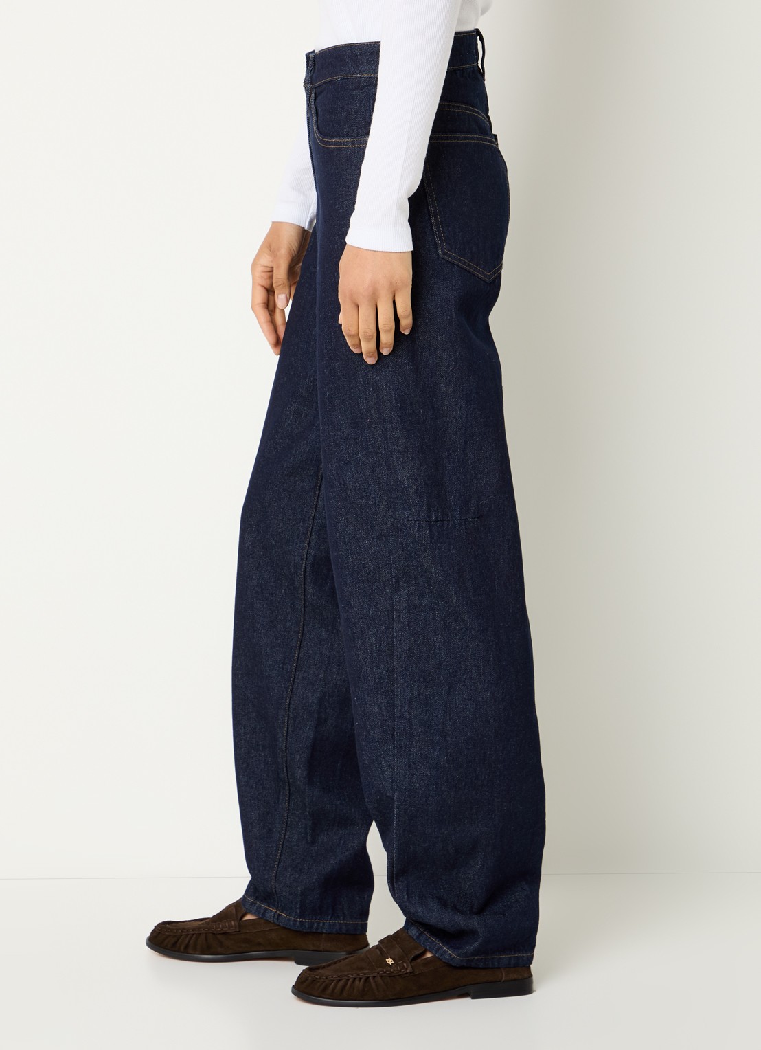 ROUGE EDIT High waist tapered jeans met steekzakken - detail 2 donkerblauw