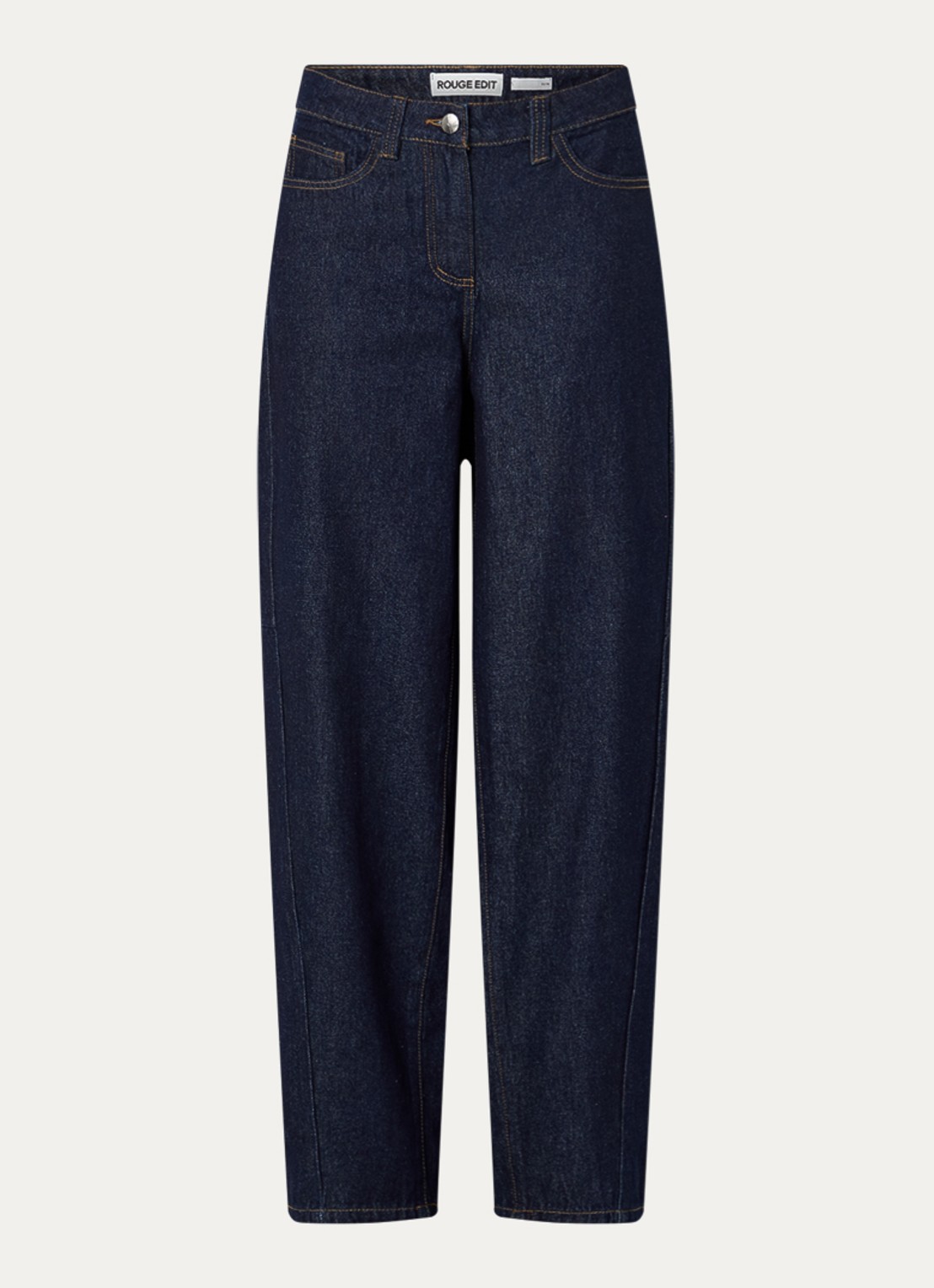 ROUGE EDIT High waist tapered jeans met steekzakken - voorkant 3 donkerblauw