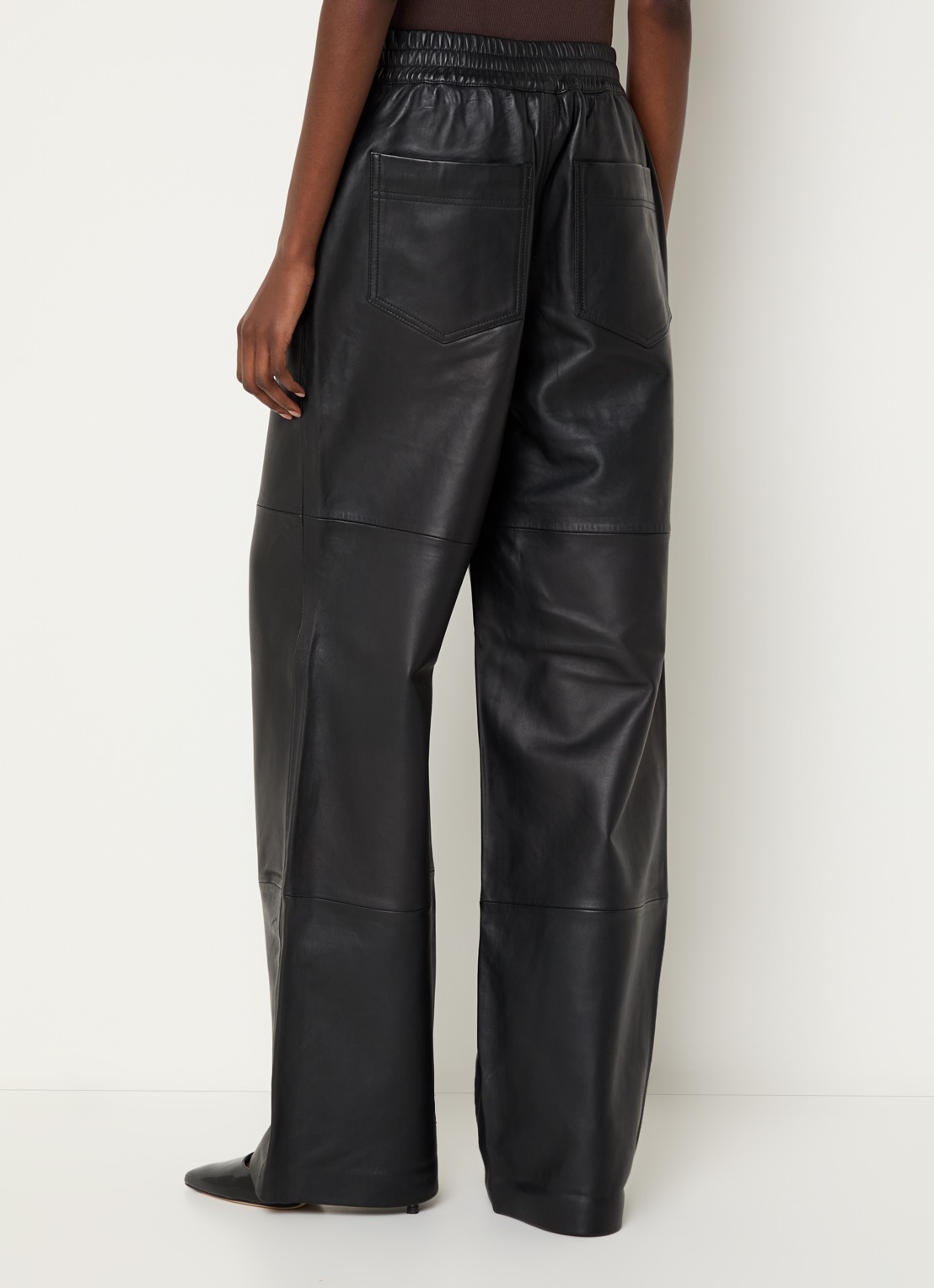 ROUGE EDIT Isabel high waist wide fit broek van imitatieleer - achterkant 2 antraciet