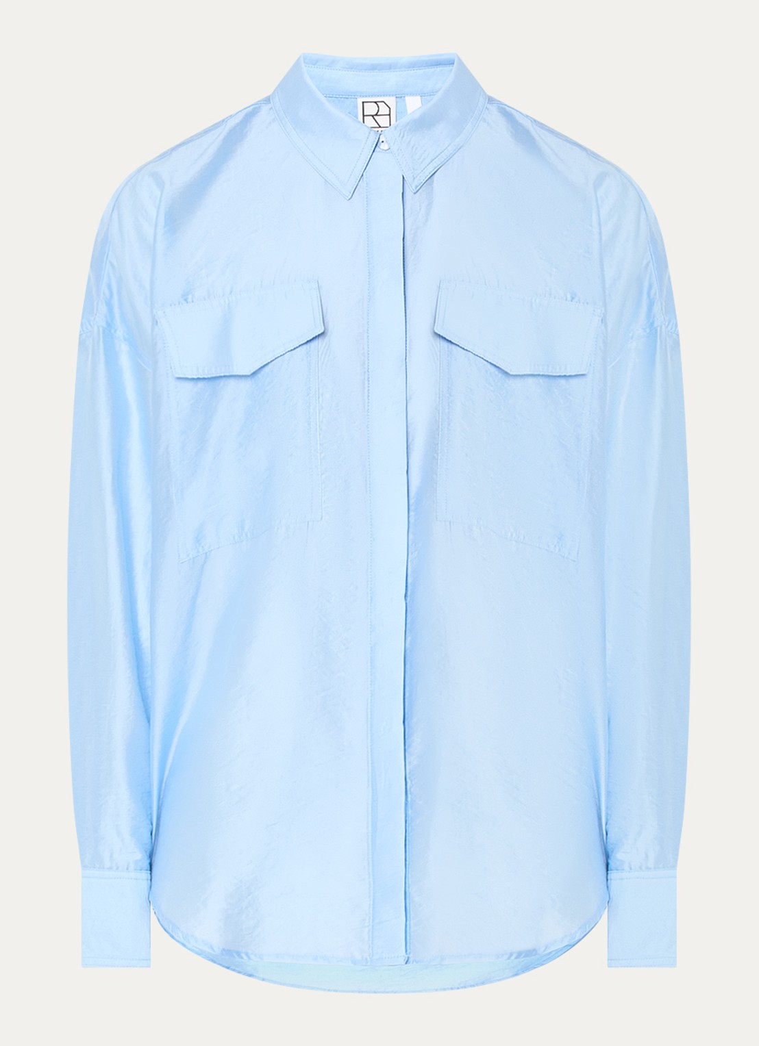 ROUGE EDIT Linine oversized blouse met borstzakken - voorkant 2 lichtblauw