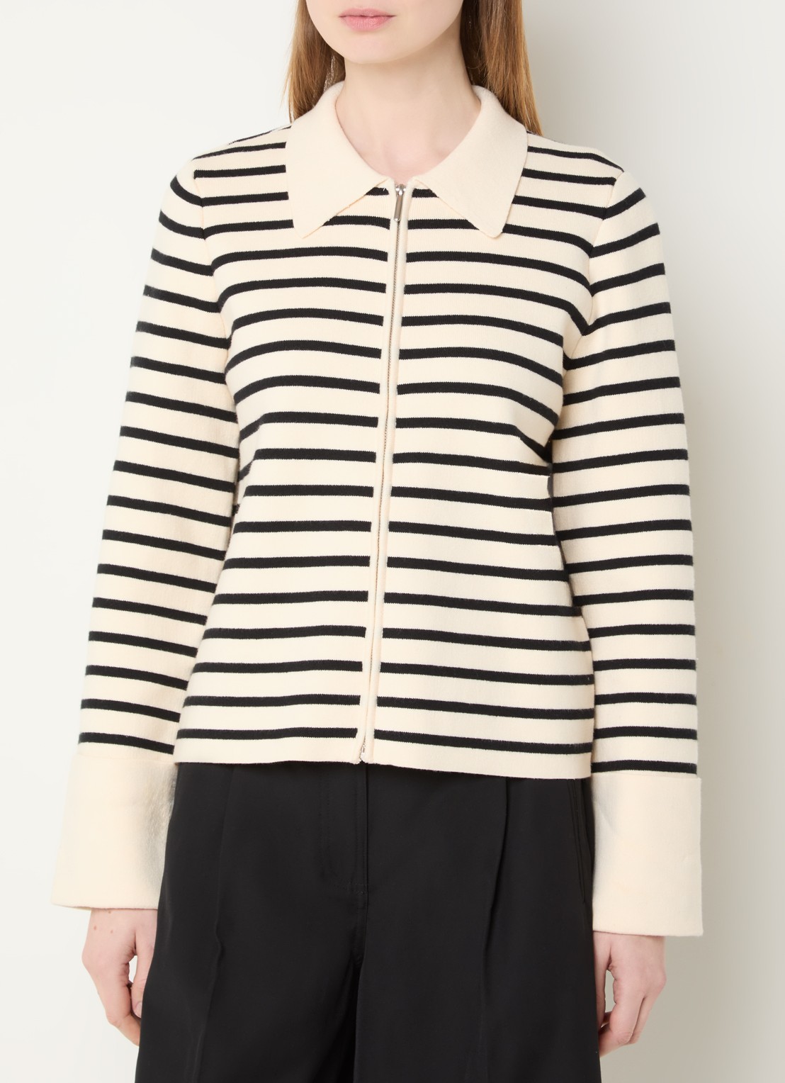 ROUGE EDIT Lucille fijngebreid vest met streepprint - detail 4 beige