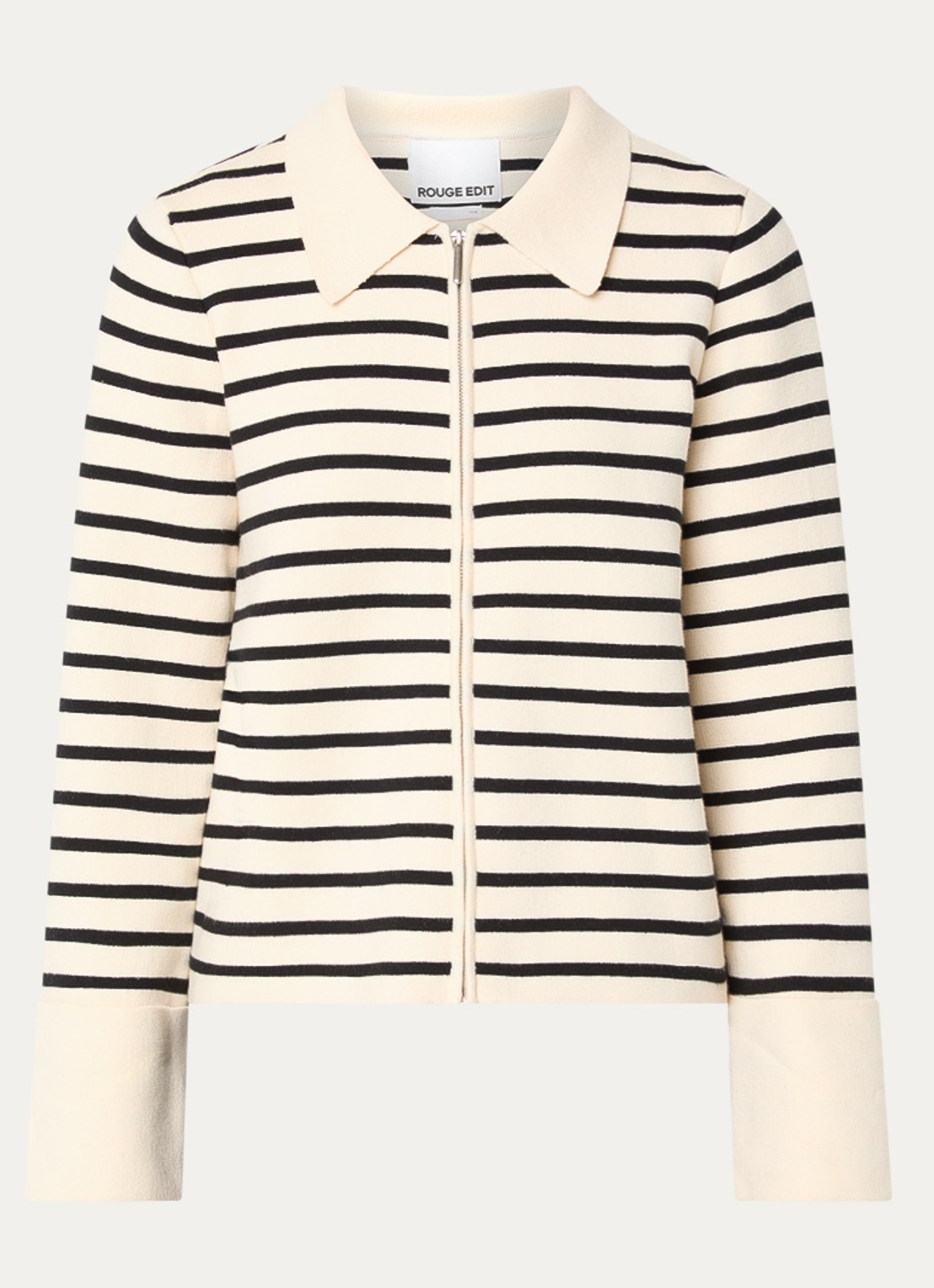ROUGE EDIT Lucille fijngebreid vest met streepprint - voorkant beige