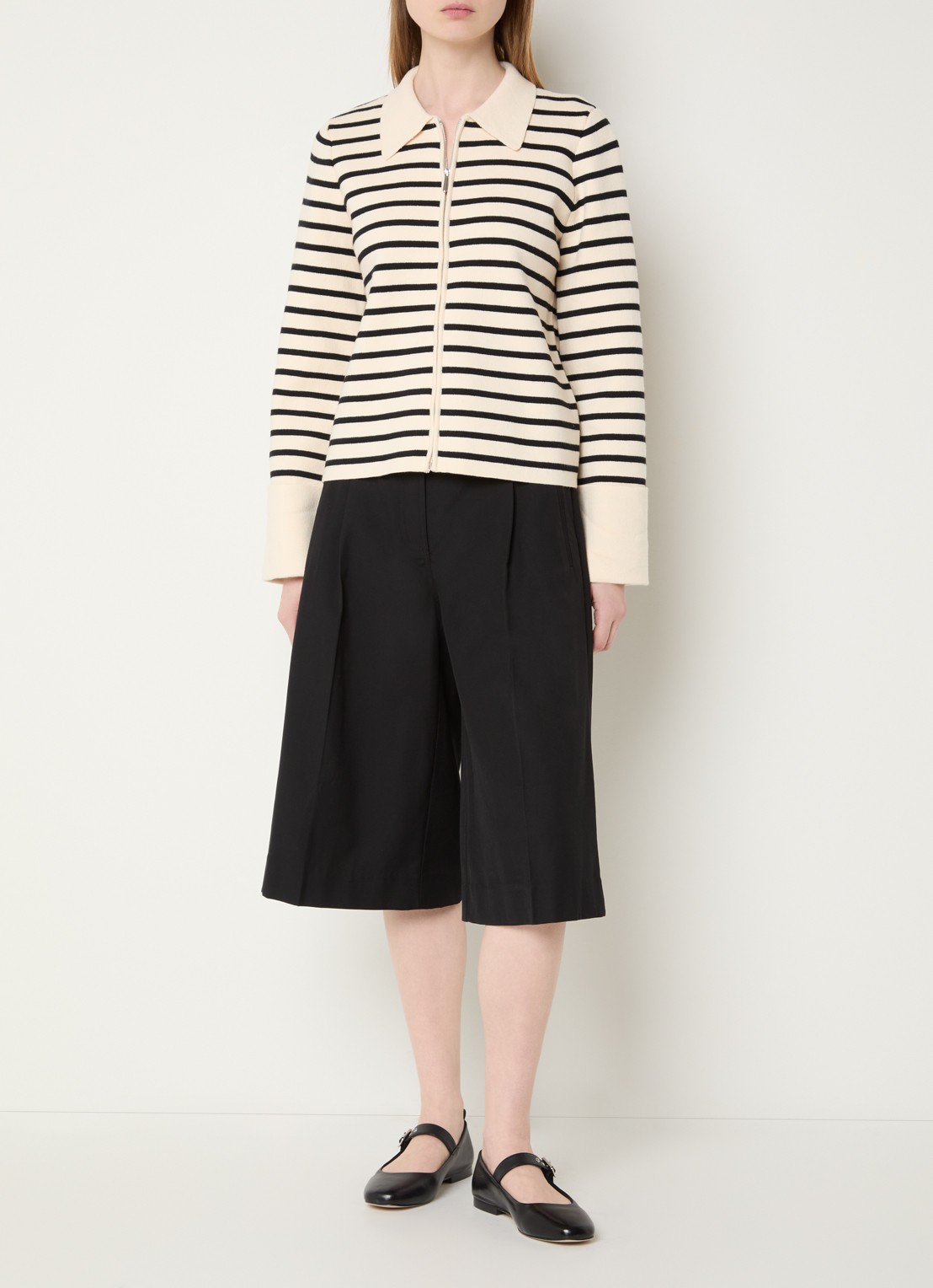 ROUGE EDIT Lucille fijngebreid vest met streepprint - voorkant 2 beige
