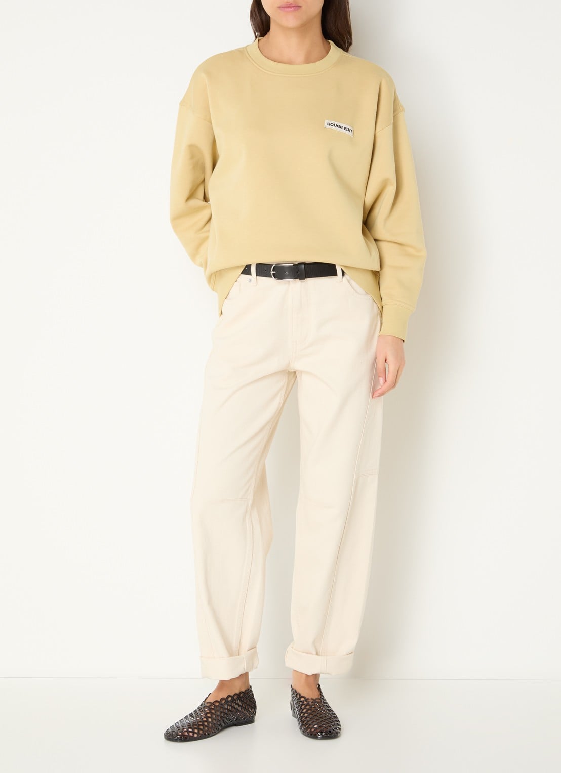 ROUGE EDIT Mae high waist loose fit jeans met gekleurde wassing - voorkant 8 beige
