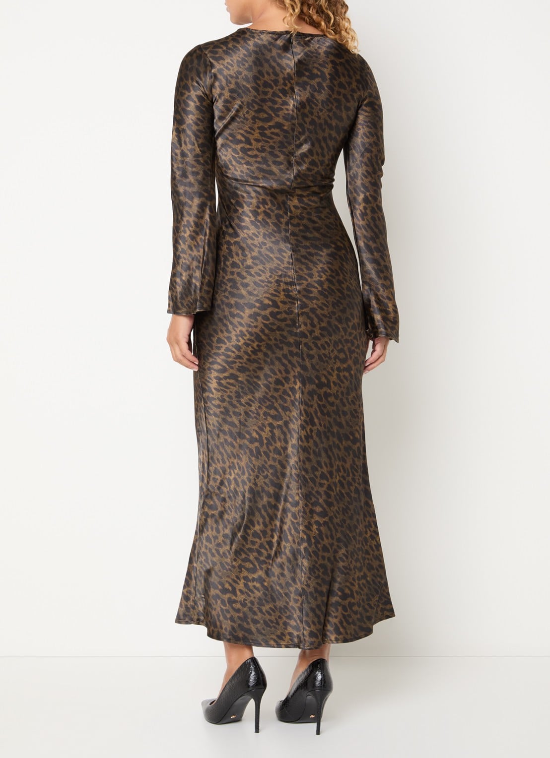ROUGE EDIT Maxi jurk met panterprint - achterkant 3 bruin