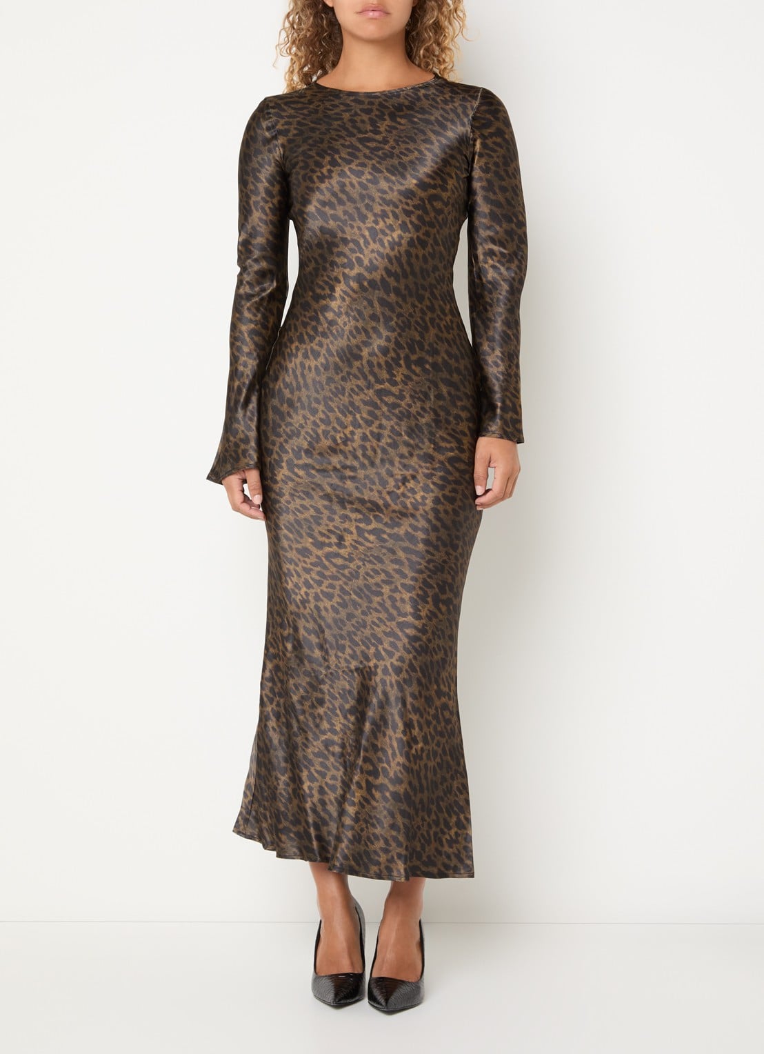 ROUGE EDIT Maxi jurk met panterprint - detail 4 bruin