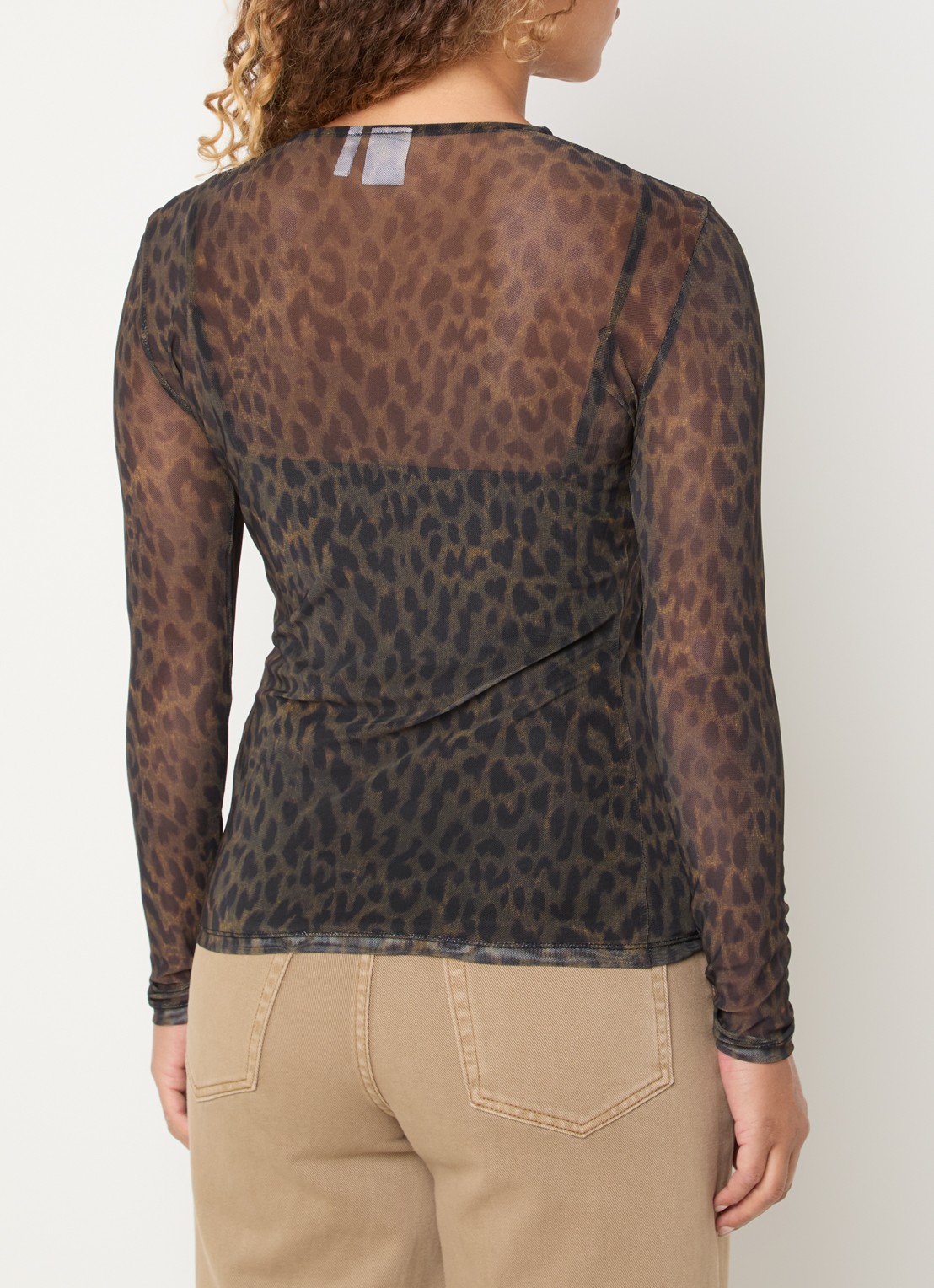 ROUGE EDIT Messa semi-transparante top met panterprint - achterkant 2 zwart
