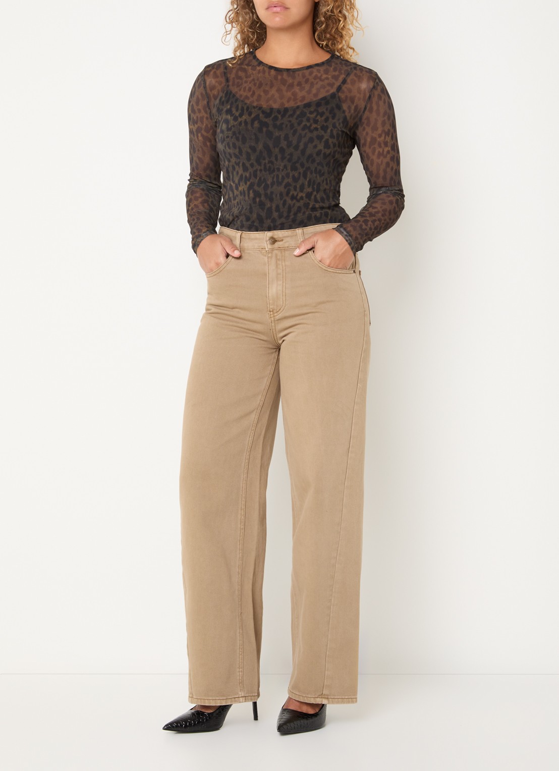 ROUGE EDIT Messa semi-transparante top met panterprint - voorkant 4 zwart