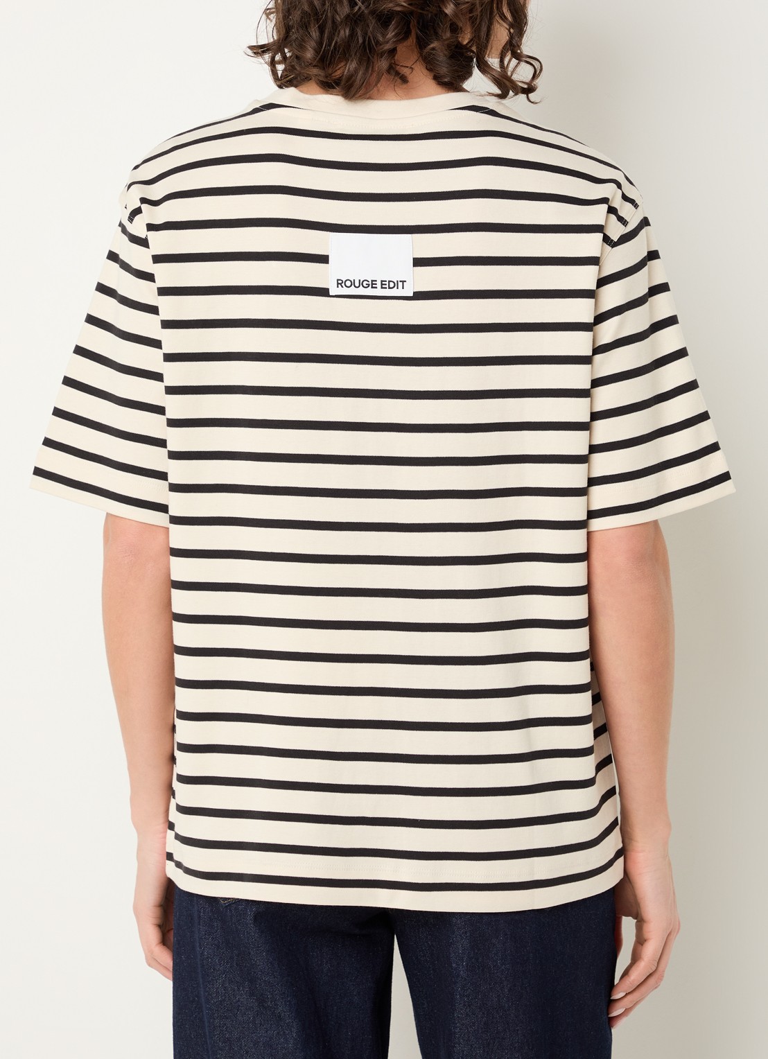 ROUGE EDIT Nima T-shirt met streepprint - achterkant 2 beige