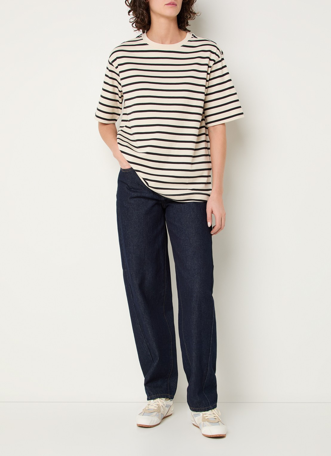 ROUGE EDIT Nima T-shirt met streepprint - voorkant 4 beige