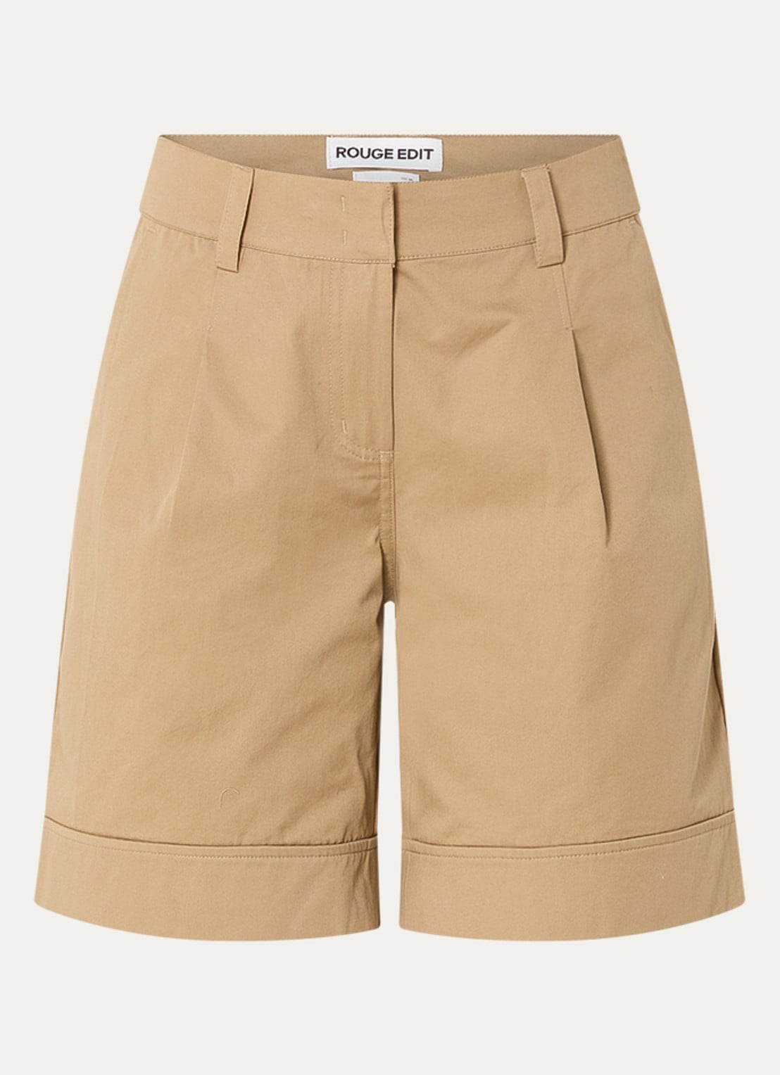 ROUGE EDIT Petra high waist wide fit korte broek - voorkant 2 camel